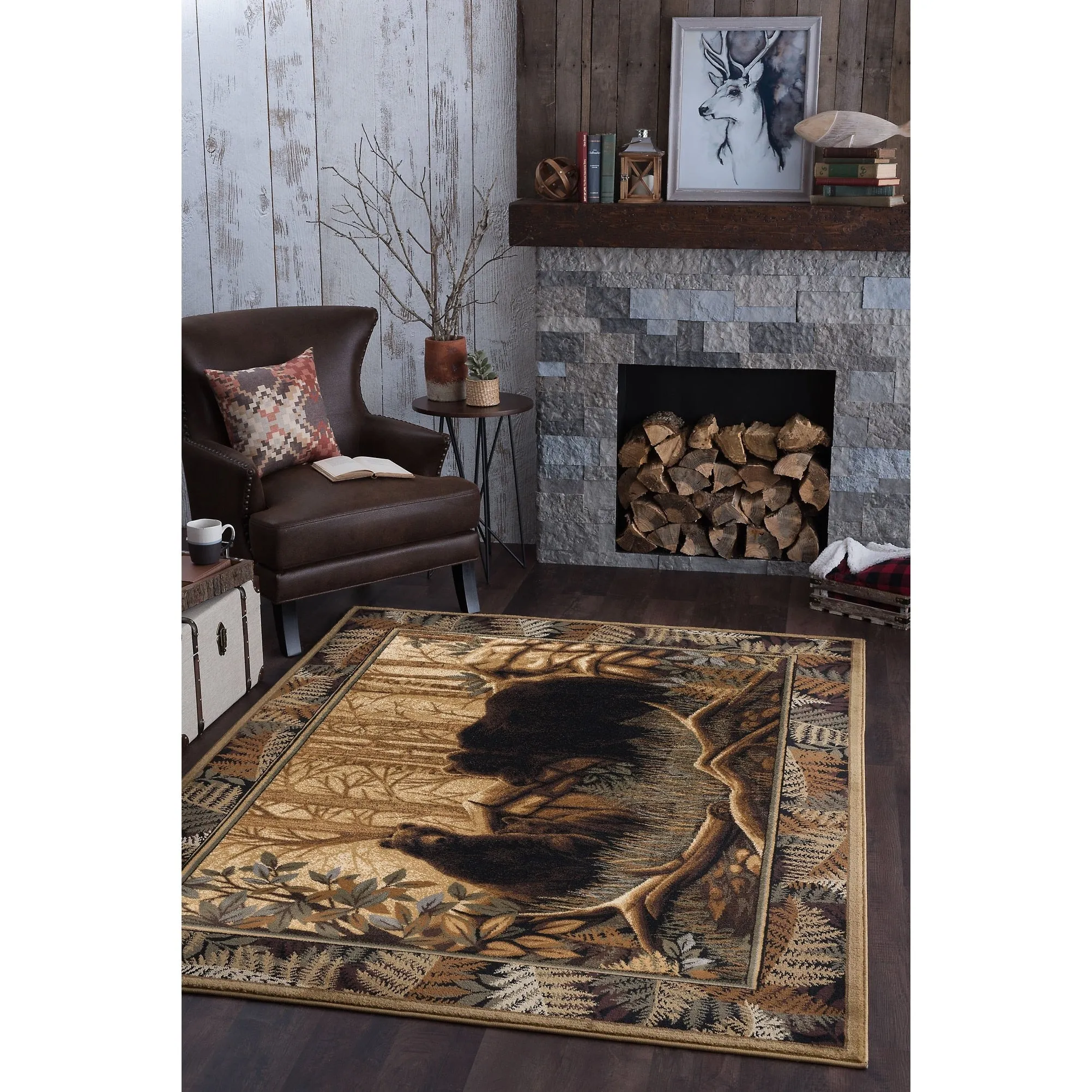 Natural Lodge Novelty Graphic Indoor Area Rug