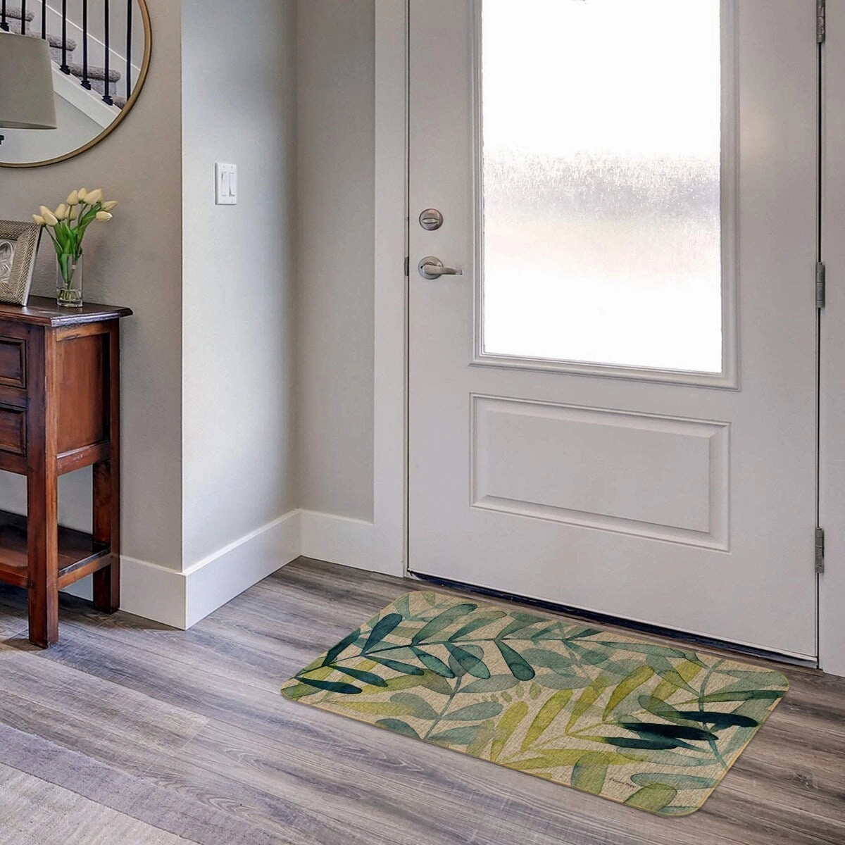 Natural Linen Look Decorative Low Profile Indoor/Outdoor Floor Mat with Recycled Rubber Back. Gossamer Palm. 29.5 x 17.75.