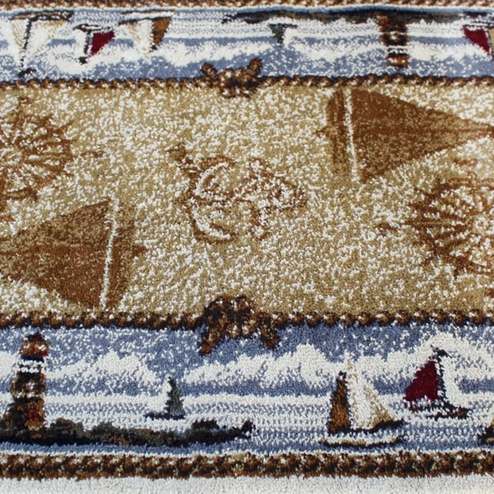Nautical Themed Multipurpose Olefin Area Rug for Indoor Use