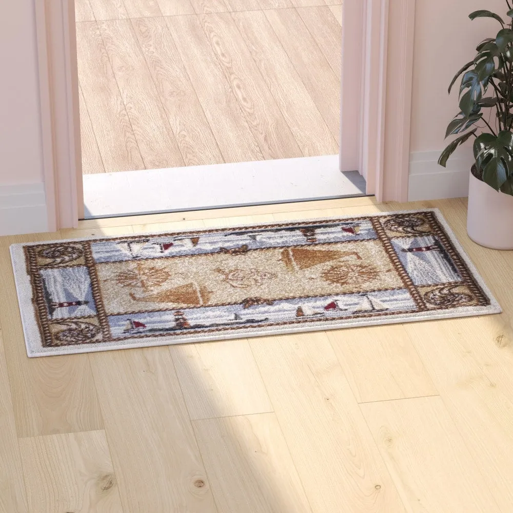 Nautical Themed Multipurpose Olefin Area Rug for Indoor Use