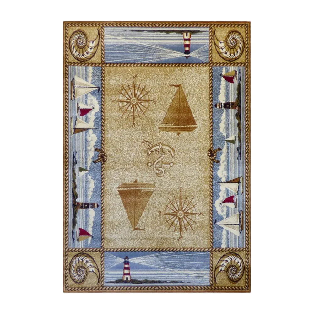 Nautical Themed Multipurpose Olefin Area Rug for Indoor Use
