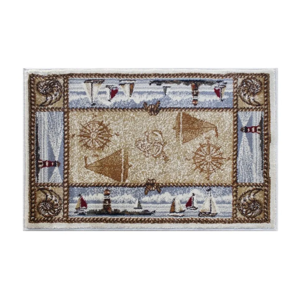 Nautical Themed Multipurpose Olefin Area Rug for Indoor Use