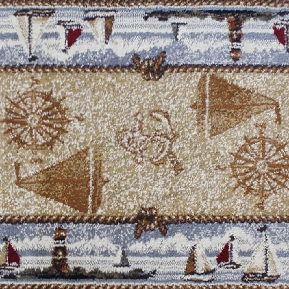 Nautical Themed Multipurpose Olefin Area Rug for Indoor Use
