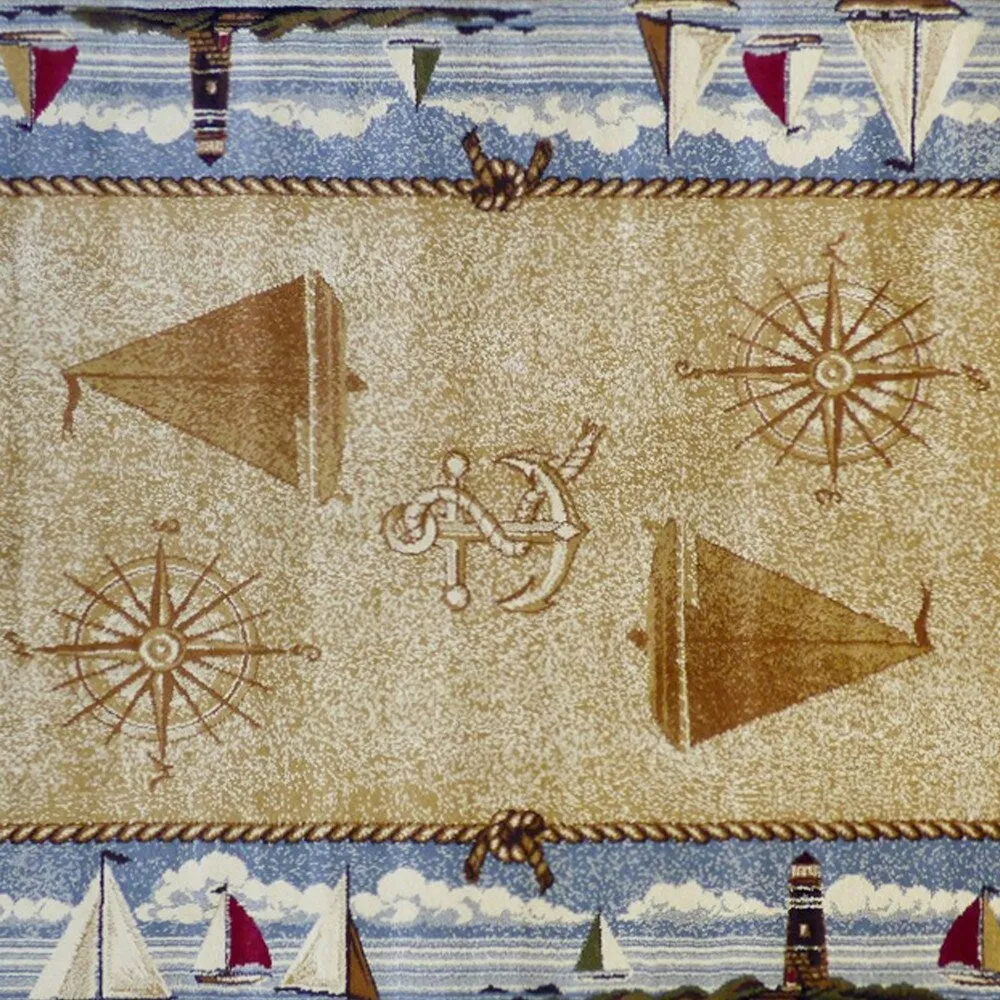 Nautical Themed Multipurpose Olefin Area Rug for Indoor Use