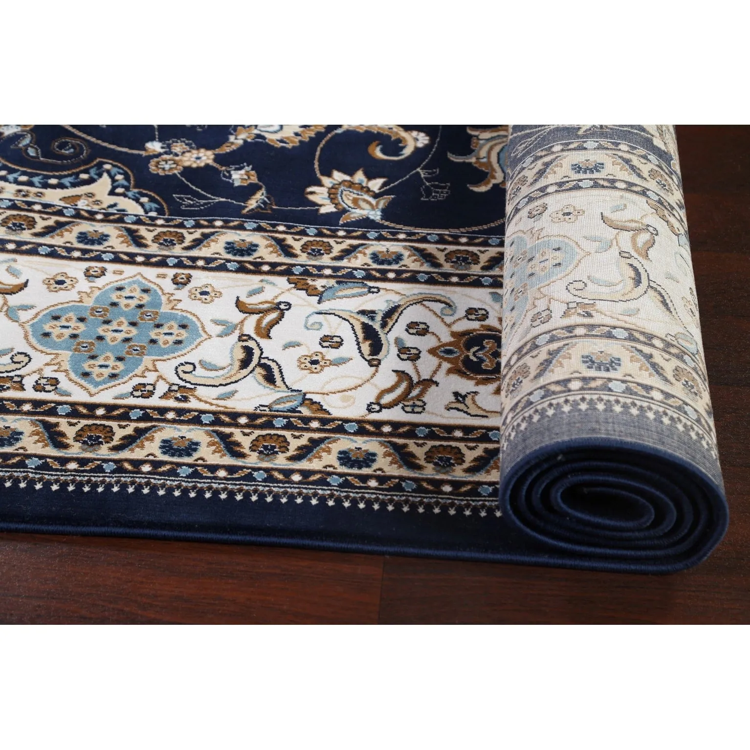 Navy Blue Floral Oriental Traditional Tabriz Area Rug Turkish Carpet
