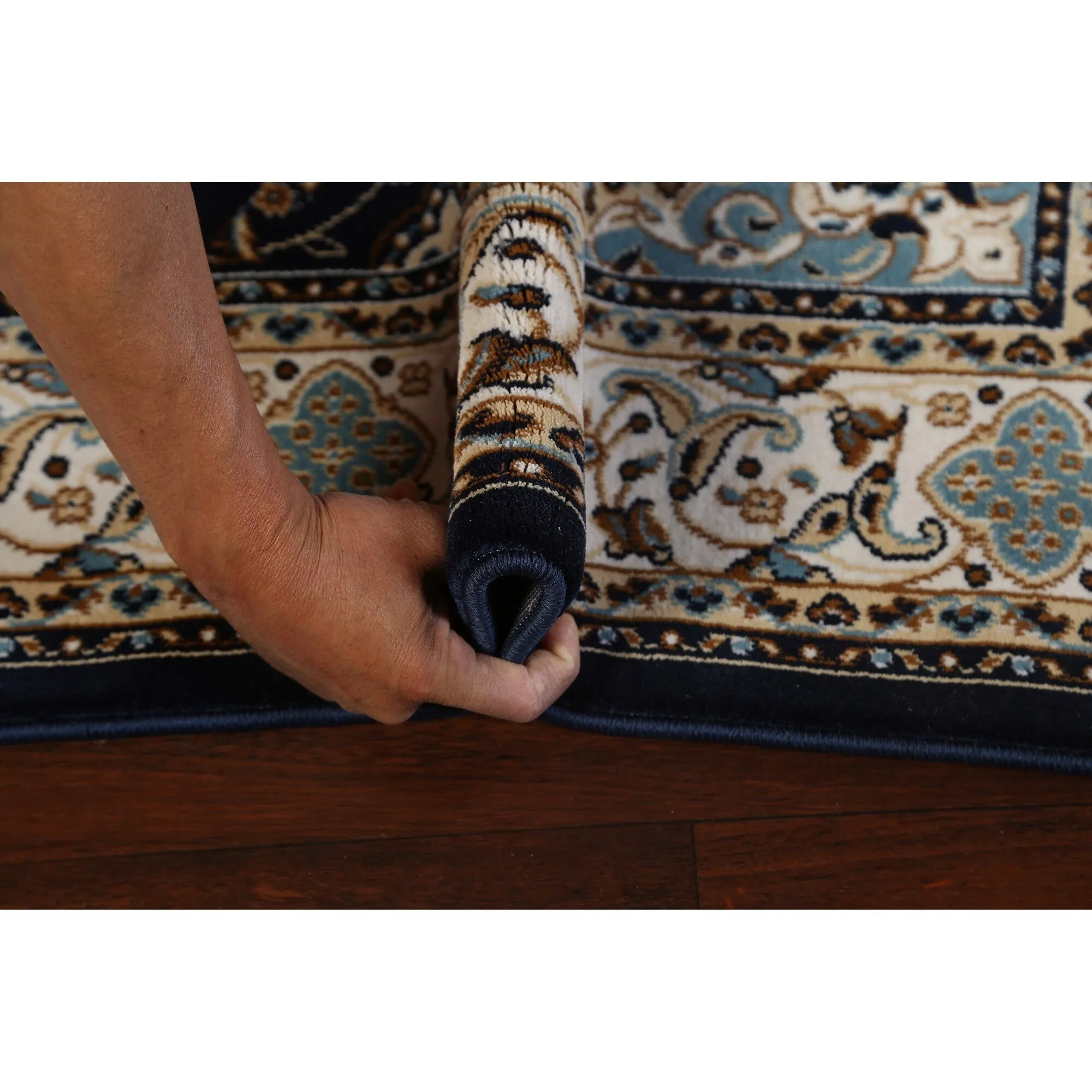 Navy Blue Floral Oriental Traditional Tabriz Area Rug Turkish Carpet