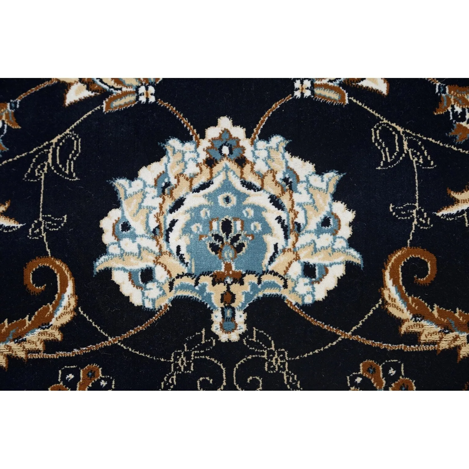 Navy Blue Floral Oriental Traditional Tabriz Area Rug Turkish Carpet