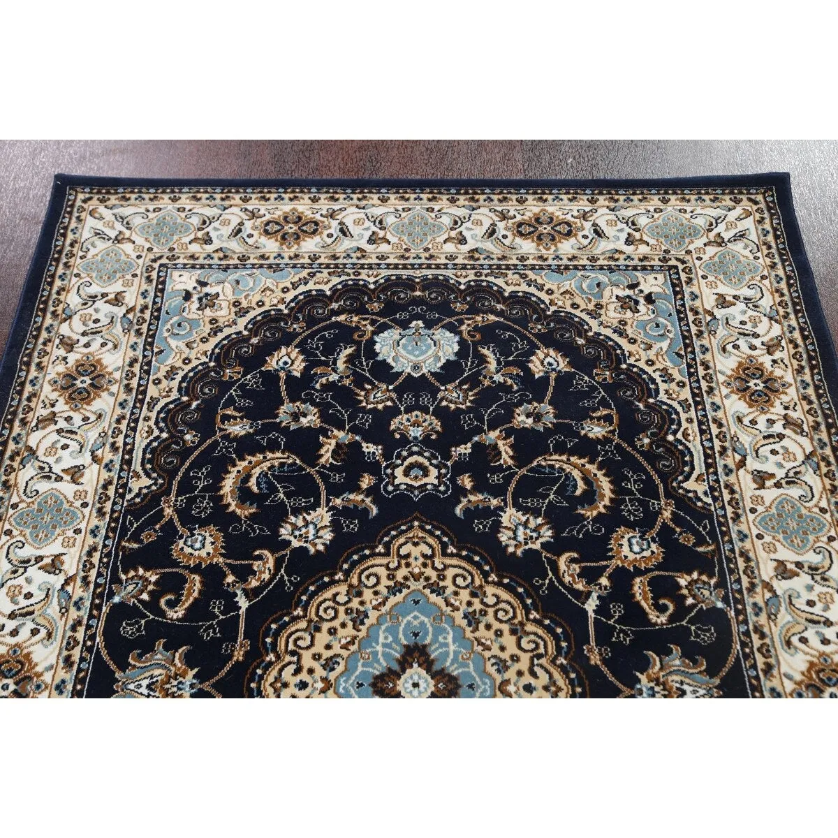 Navy Blue Floral Oriental Traditional Tabriz Area Rug Turkish Carpet