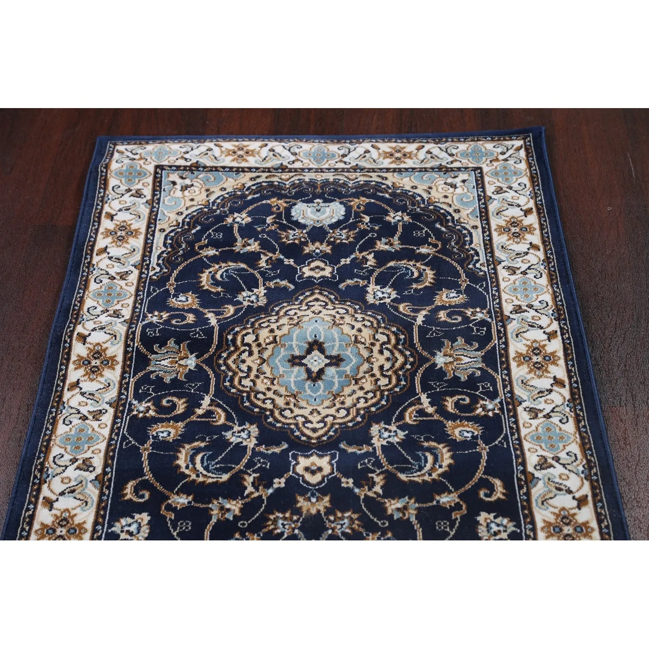 Navy Blue Floral Oriental Traditional Tabriz Area Rug Turkish Carpet