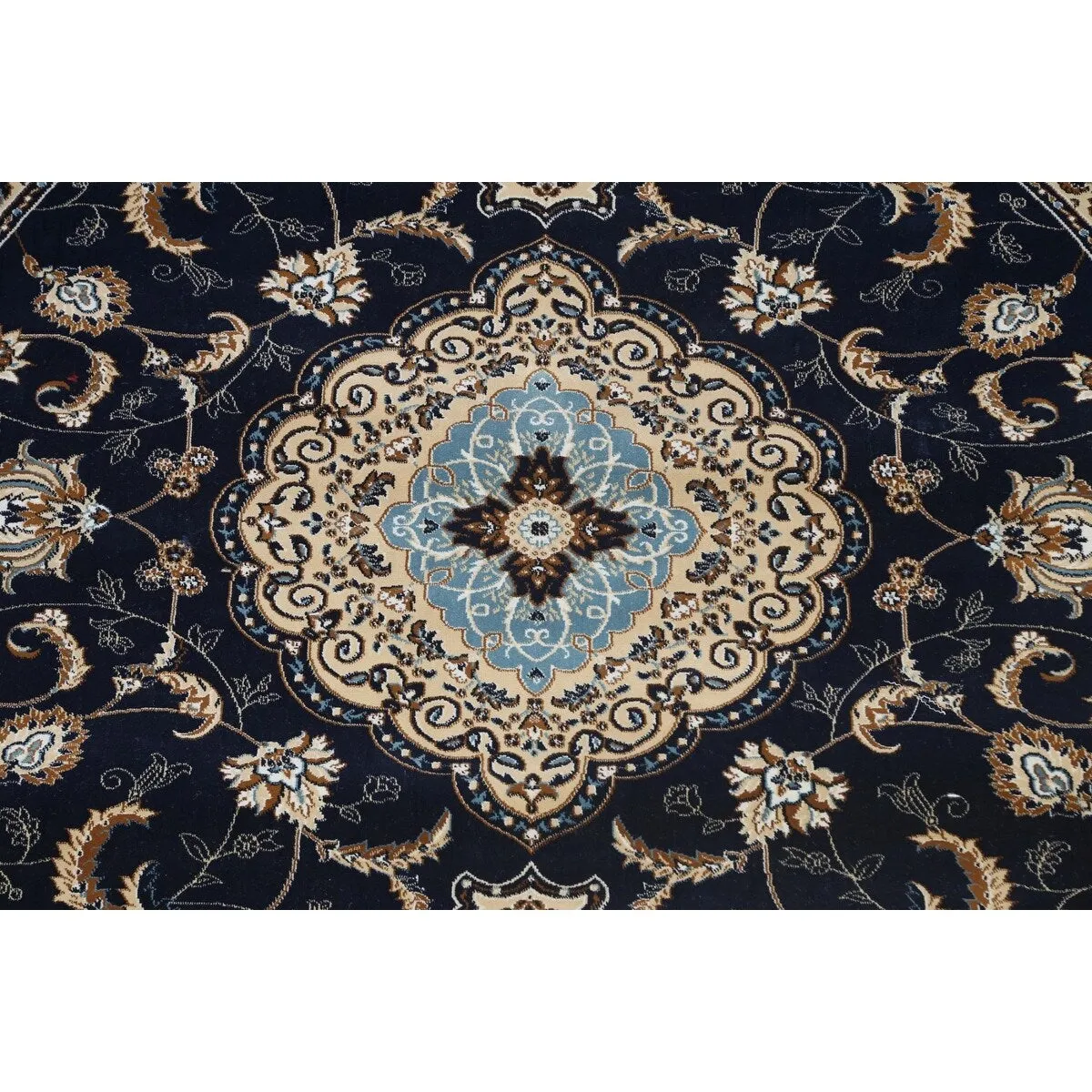 Navy Blue Floral Oriental Traditional Tabriz Area Rug Turkish Carpet
