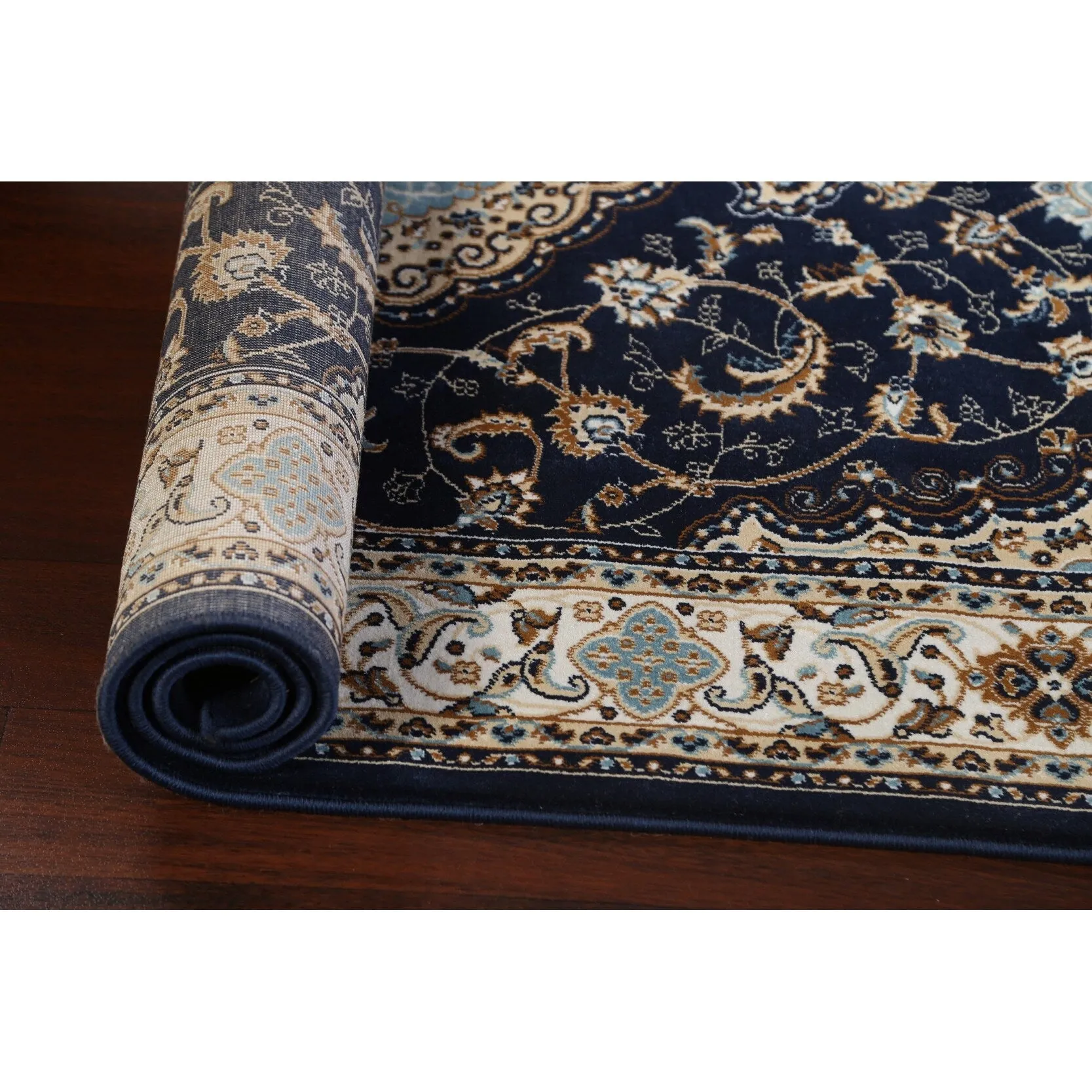 Navy Blue Floral Oriental Traditional Tabriz Area Rug Turkish Carpet