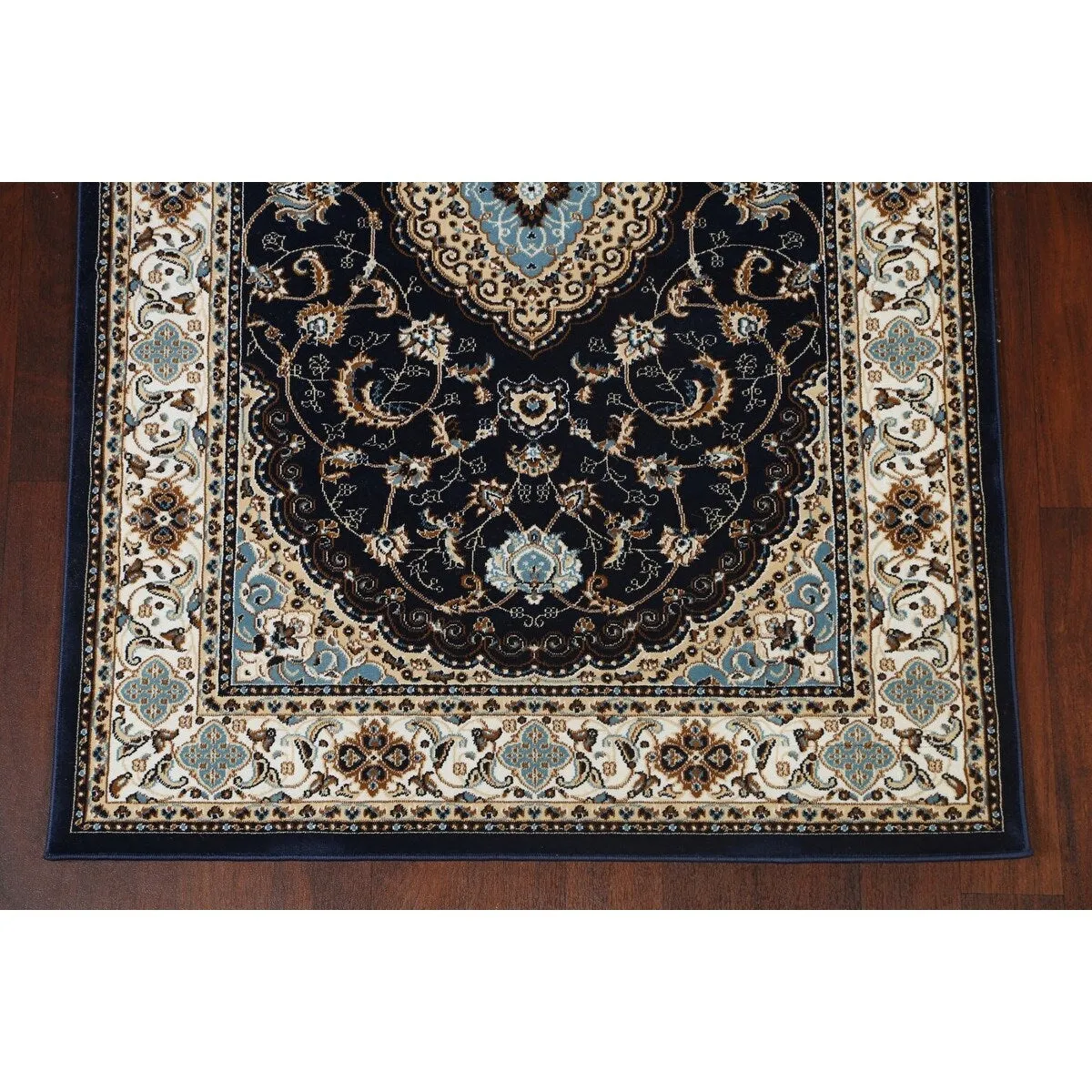 Navy Blue Floral Oriental Traditional Tabriz Area Rug Turkish Carpet