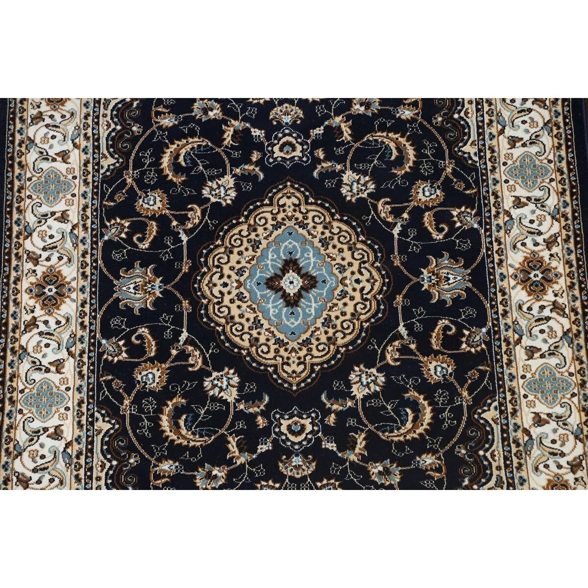 Navy Blue Floral Oriental Traditional Tabriz Area Rug Turkish Carpet