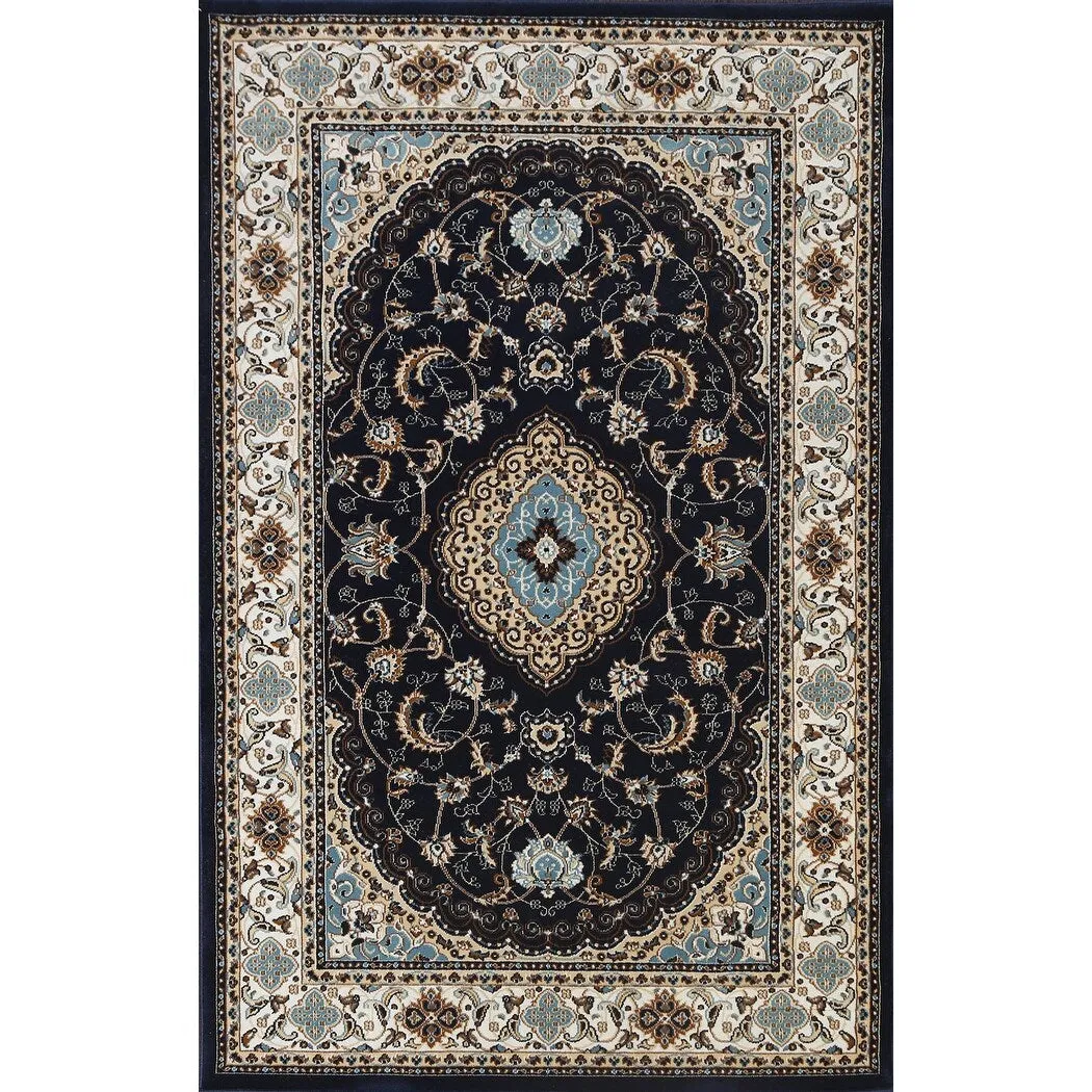 Navy Blue Floral Oriental Traditional Tabriz Area Rug Turkish Carpet