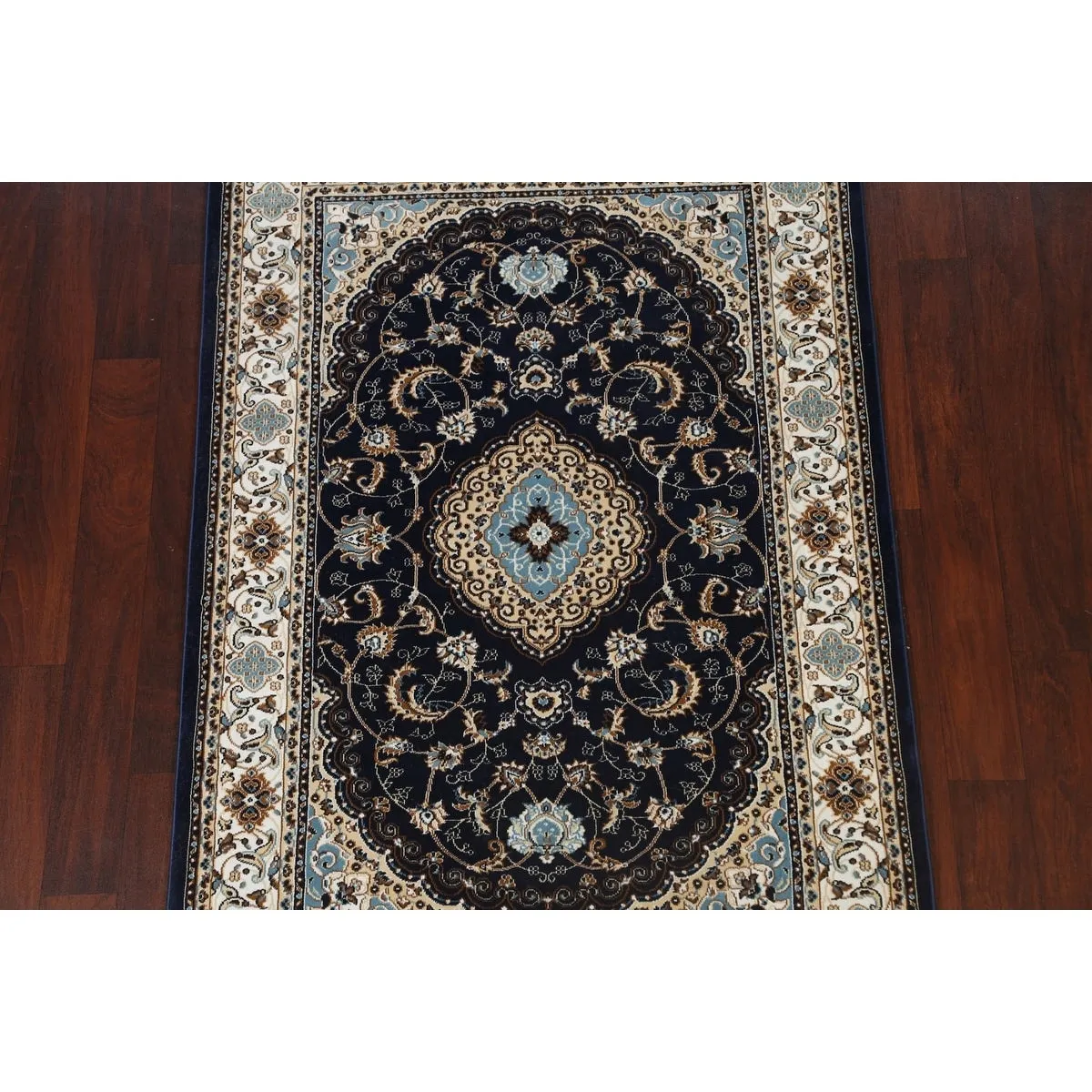 Navy Blue Floral Oriental Traditional Tabriz Area Rug Turkish Carpet