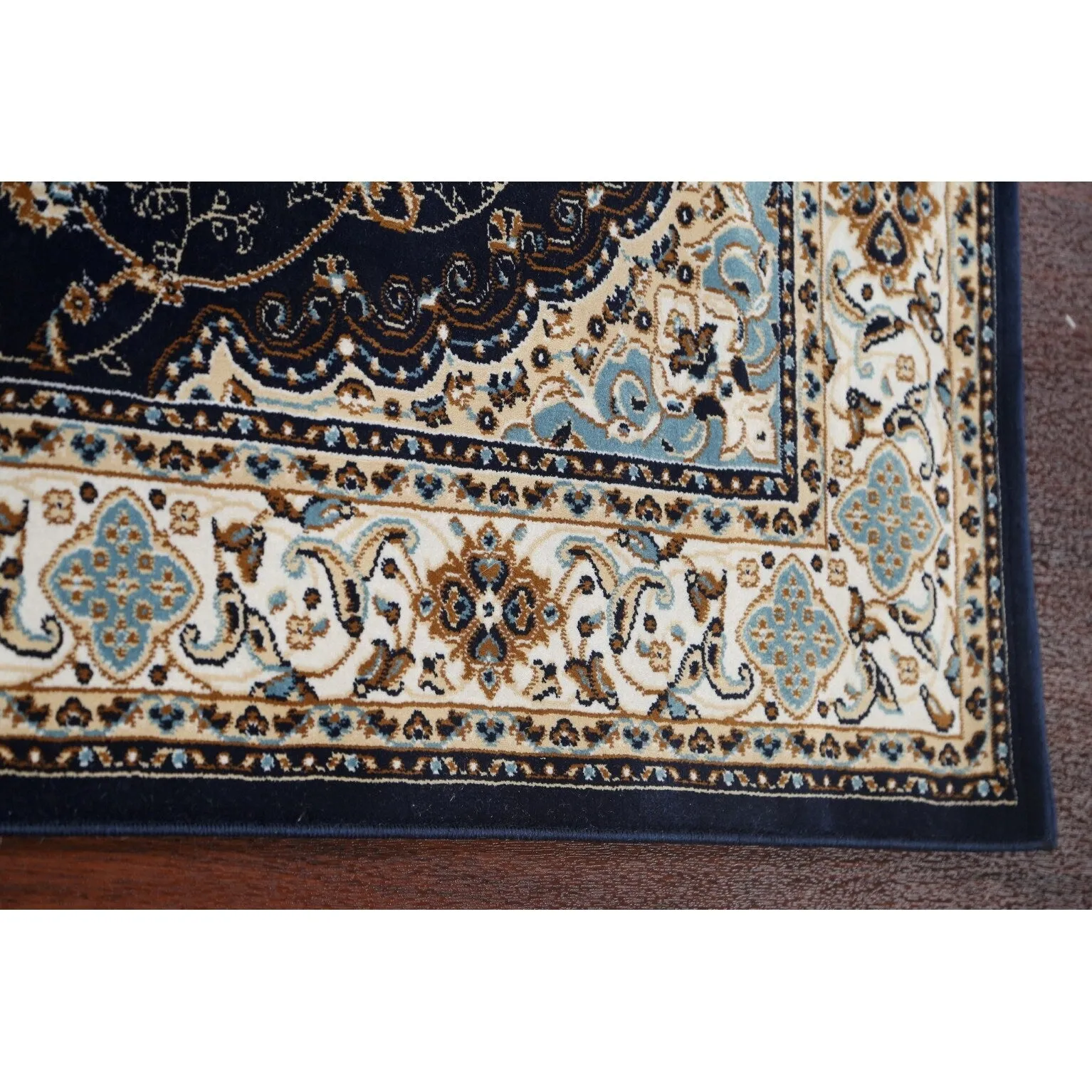Navy Blue Floral Oriental Traditional Tabriz Area Rug Turkish Carpet
