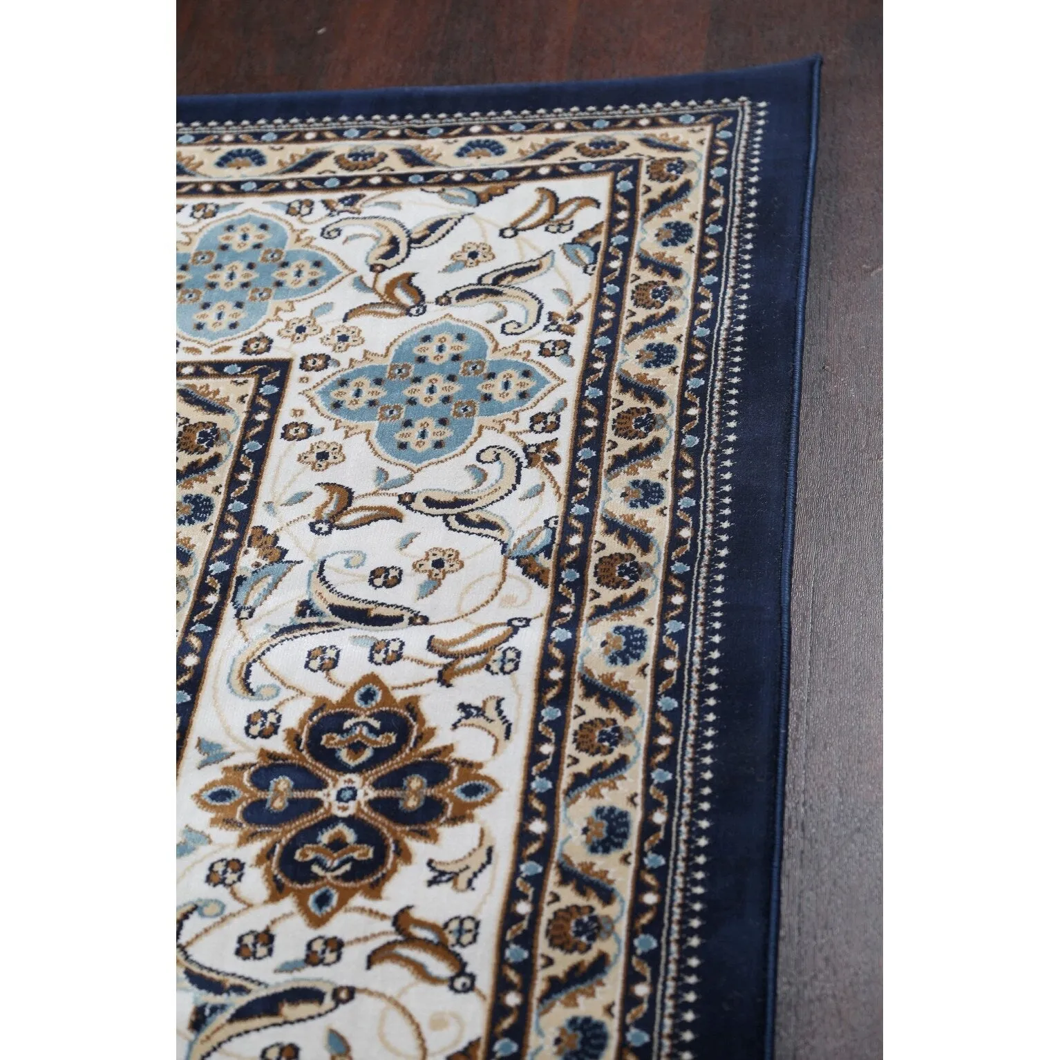 Navy Blue Floral Oriental Traditional Tabriz Area Rug Turkish Carpet