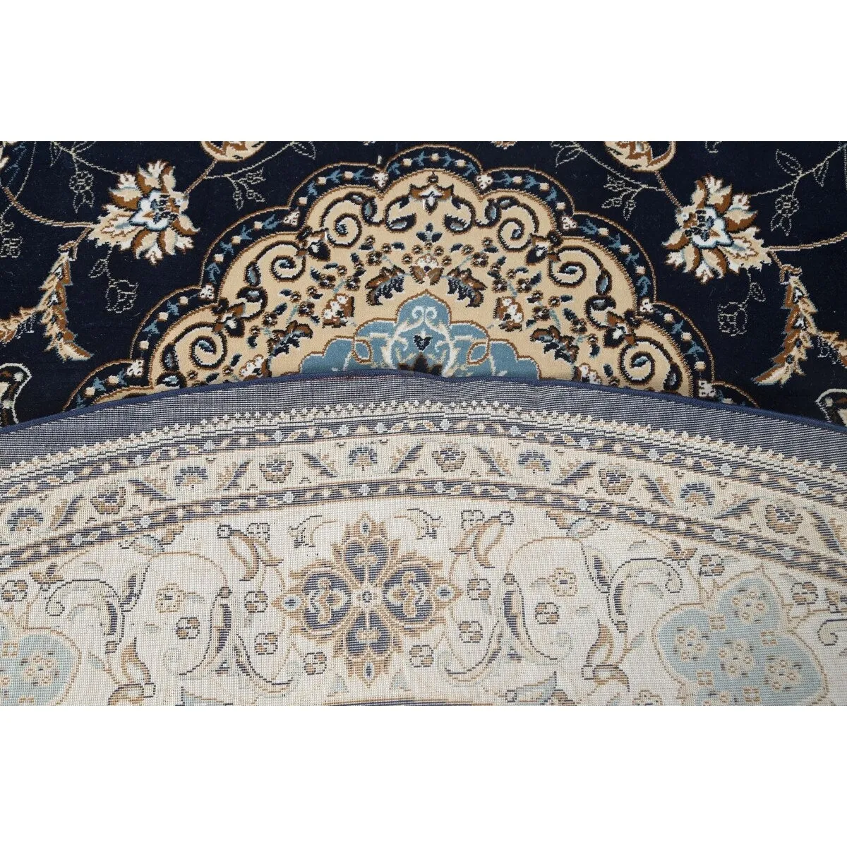 Navy Blue Floral Oriental Traditional Tabriz Area Rug Turkish Carpet