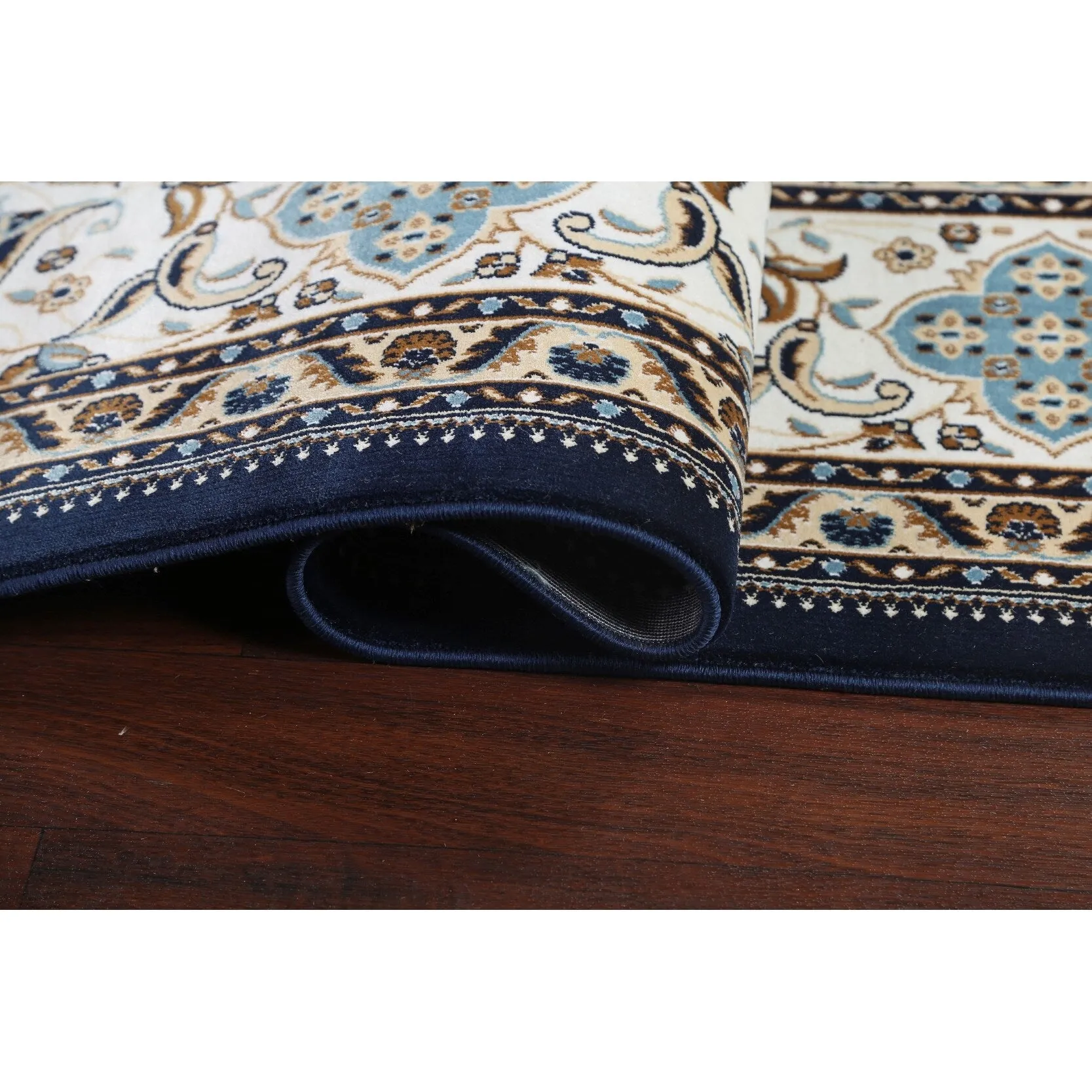 Navy Blue Floral Oriental Traditional Tabriz Area Rug Turkish Carpet
