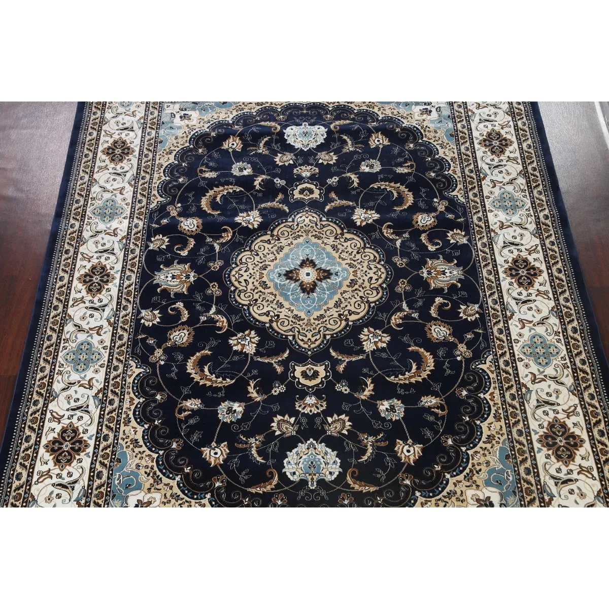 Navy Blue Floral Oriental Traditional Tabriz Area Rug Turkish Carpet