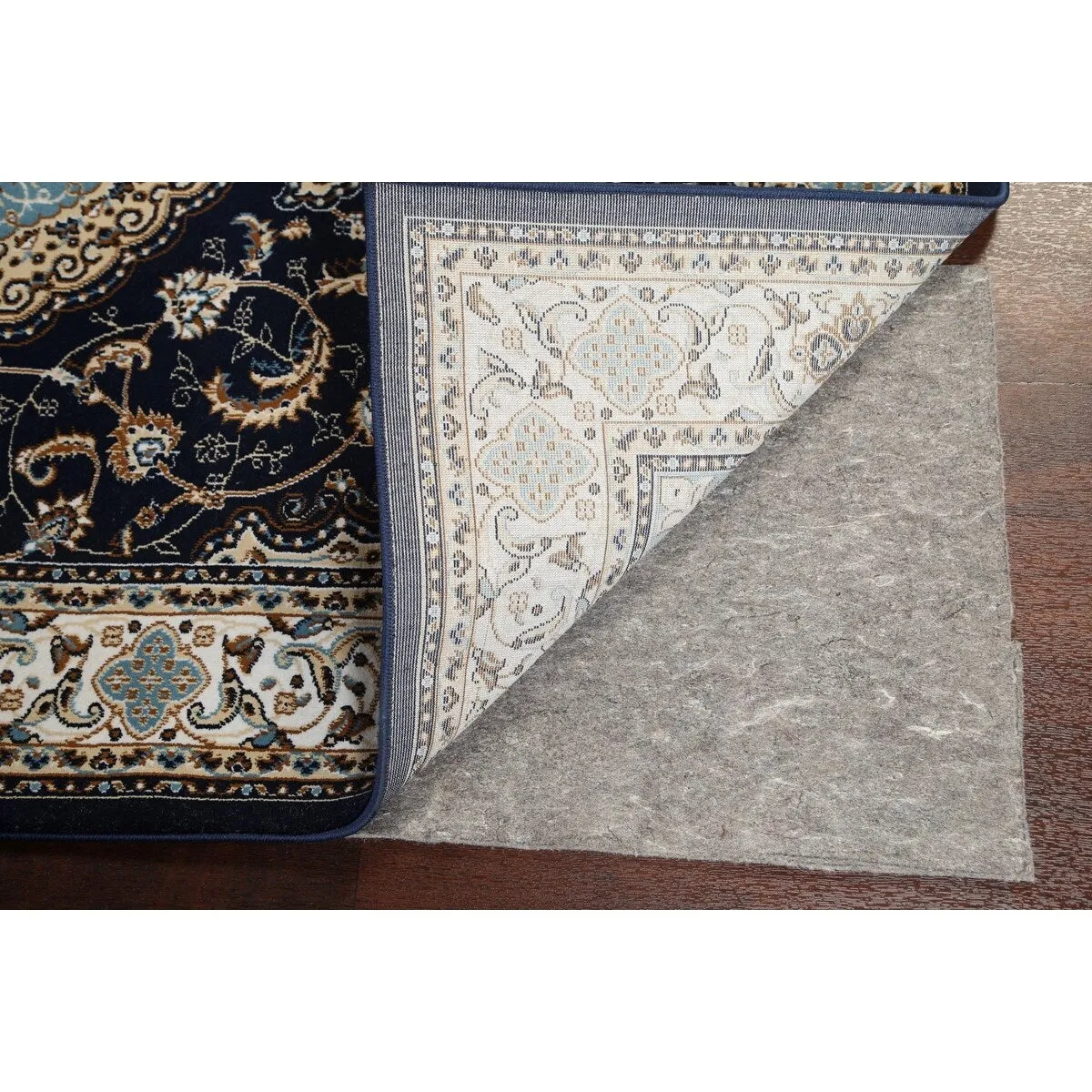Navy Blue Floral Oriental Traditional Tabriz Area Rug Turkish Carpet
