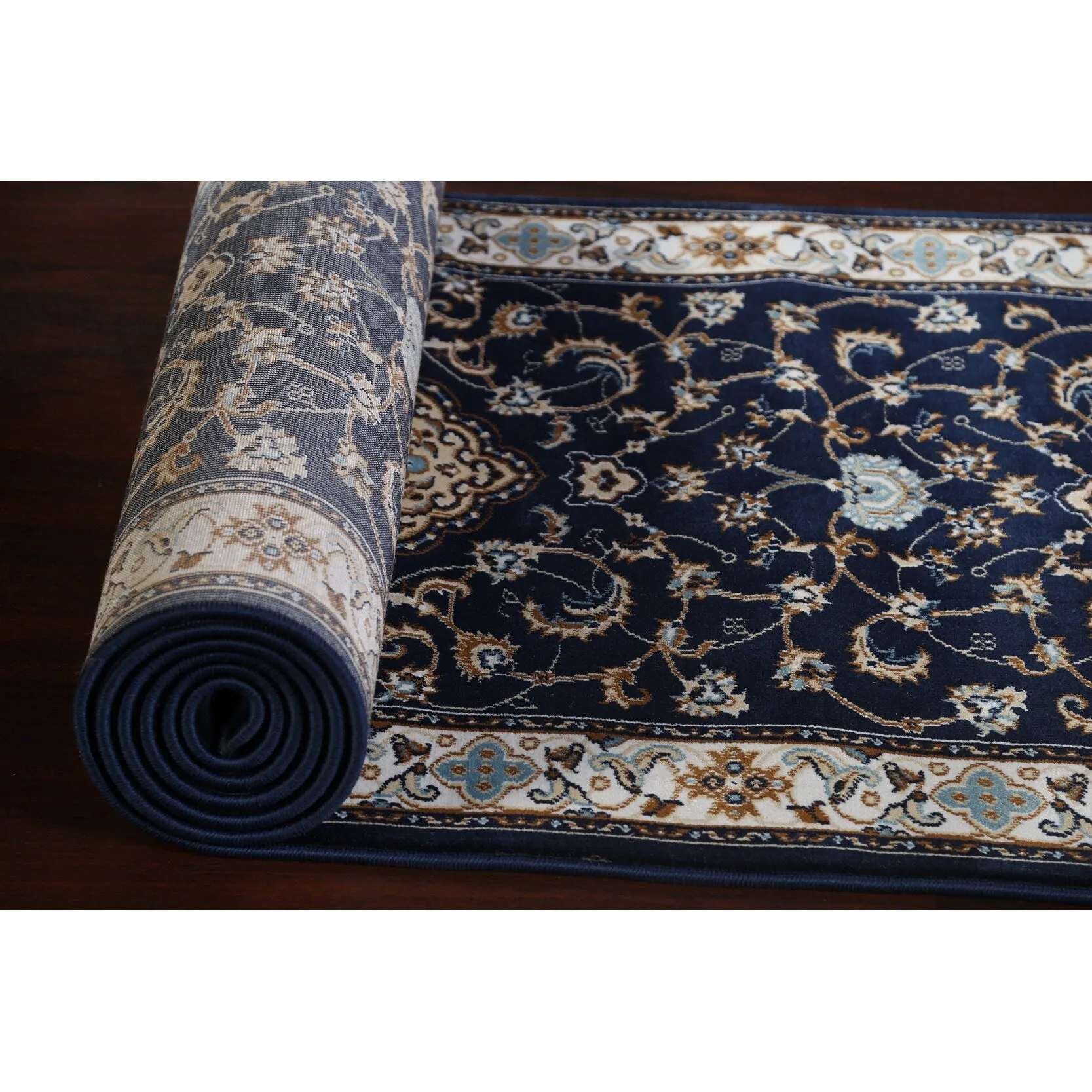 Navy Blue Floral Oriental Traditional Tabriz Area Rug Turkish Carpet