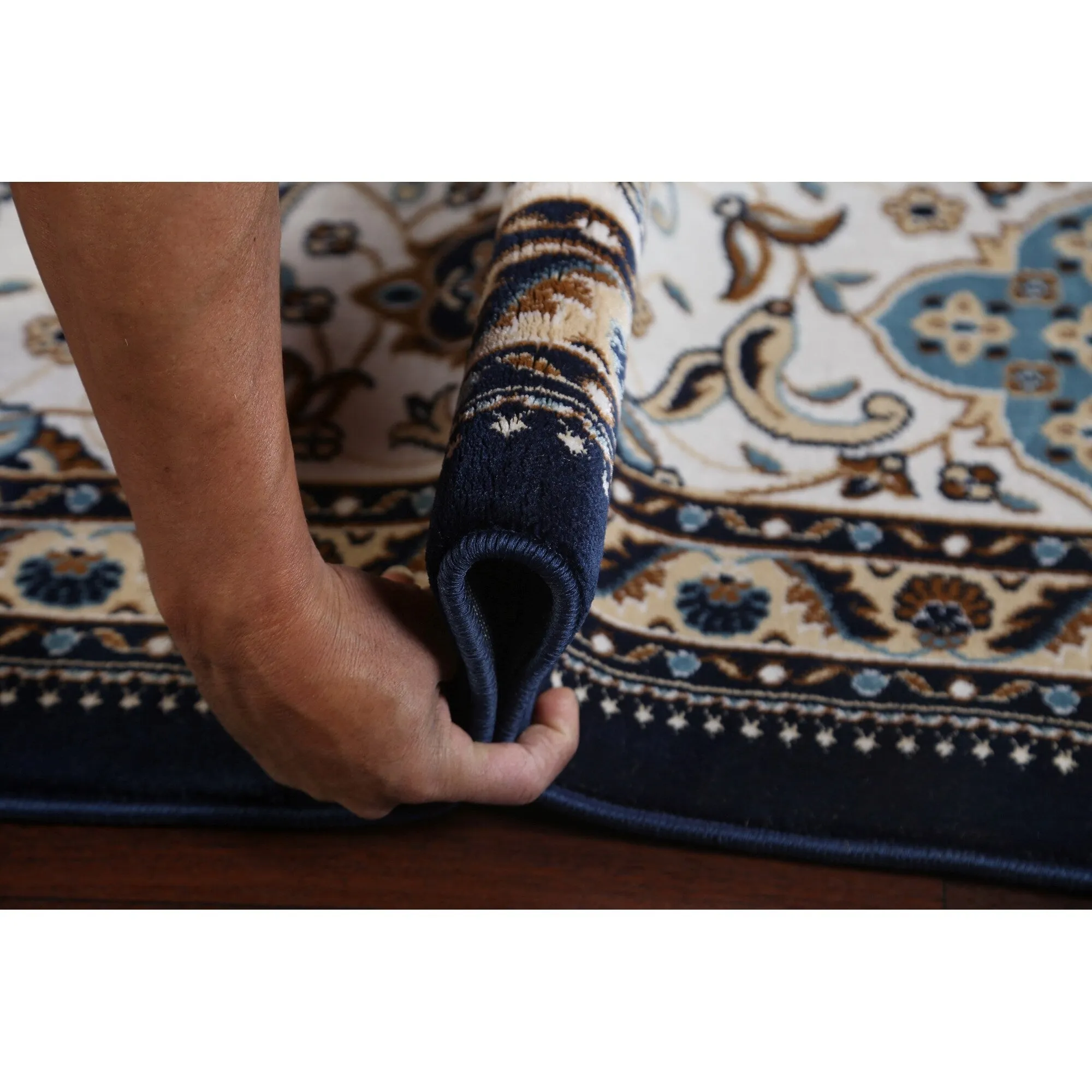 Navy Blue Floral Oriental Traditional Tabriz Area Rug Turkish Carpet