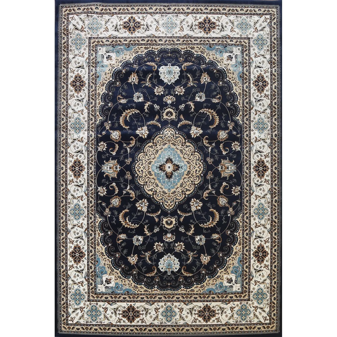 Navy Blue Floral Oriental Traditional Tabriz Area Rug Turkish Carpet