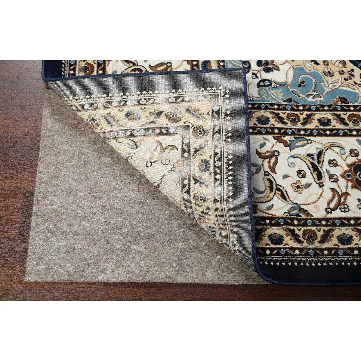 Navy Blue Floral Oriental Traditional Tabriz Area Rug Turkish Carpet