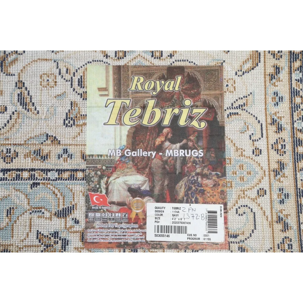 Navy Blue Floral Oriental Traditional Tabriz Area Rug Turkish Carpet