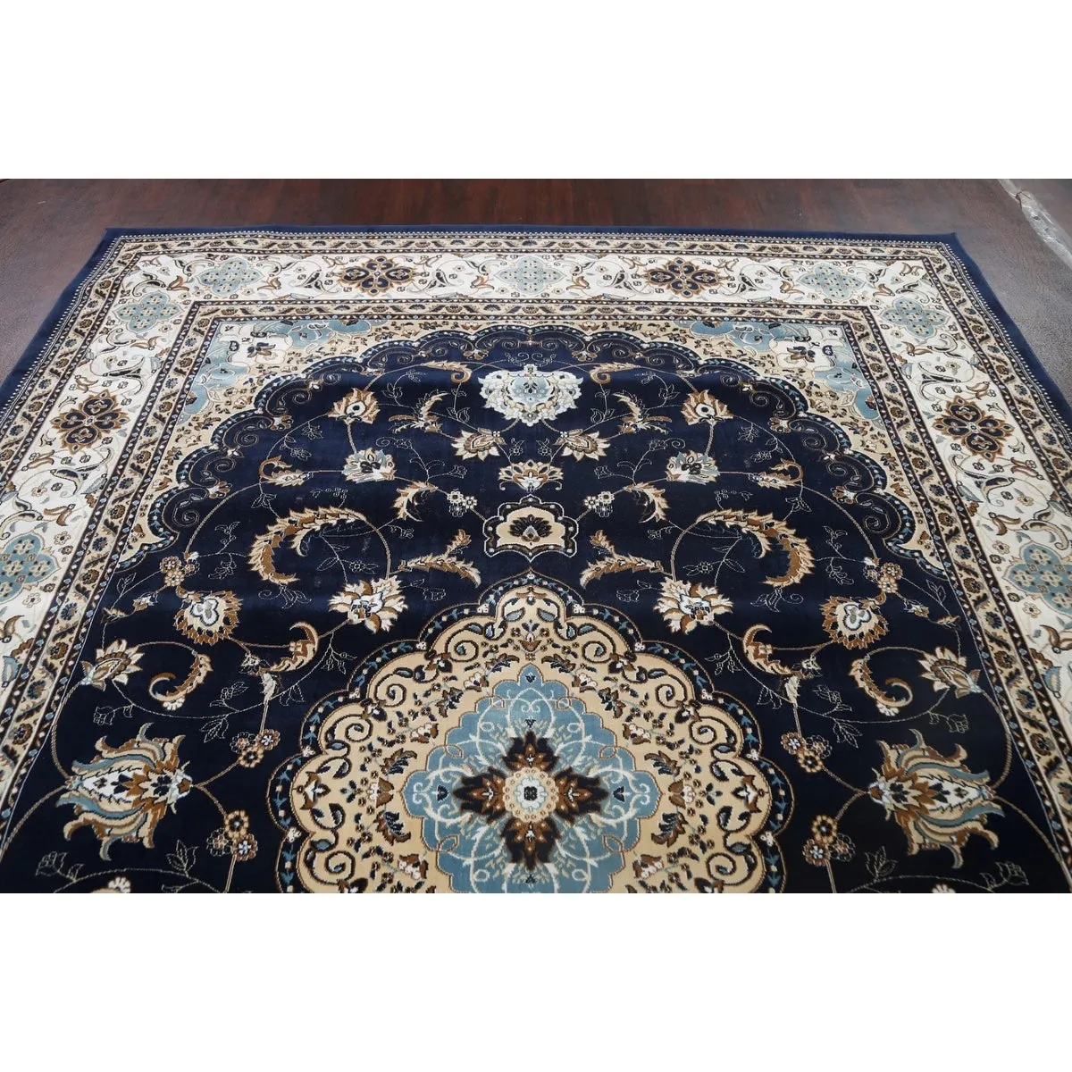 Navy Blue Floral Oriental Traditional Tabriz Area Rug Turkish Carpet