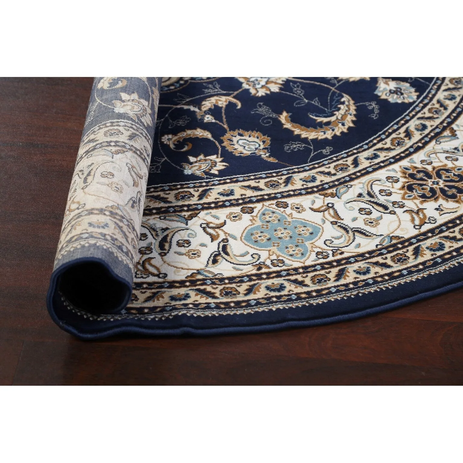 Navy Blue Floral Oriental Traditional Tabriz Area Rug Turkish Carpet