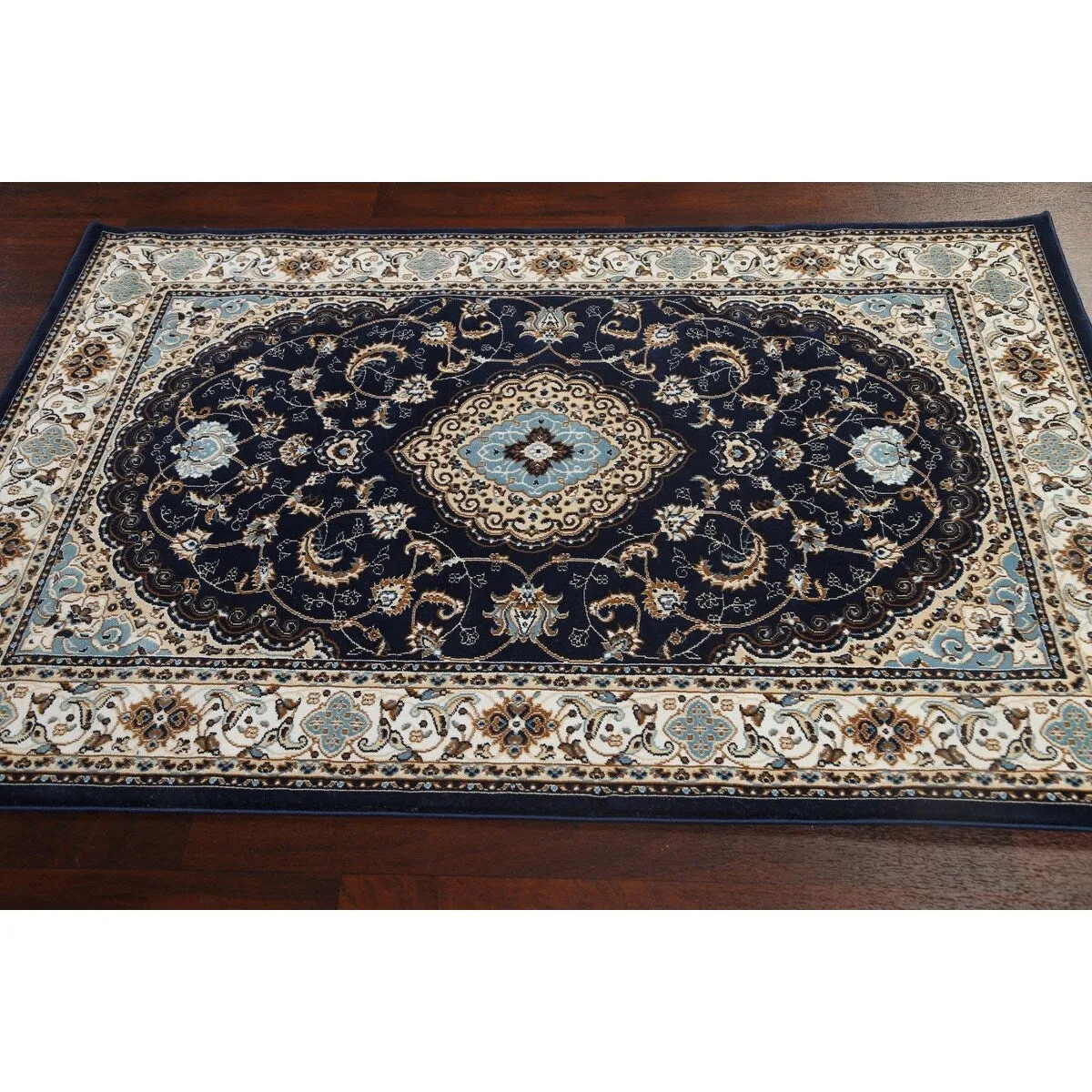 Navy Blue Floral Oriental Traditional Tabriz Area Rug Turkish Carpet