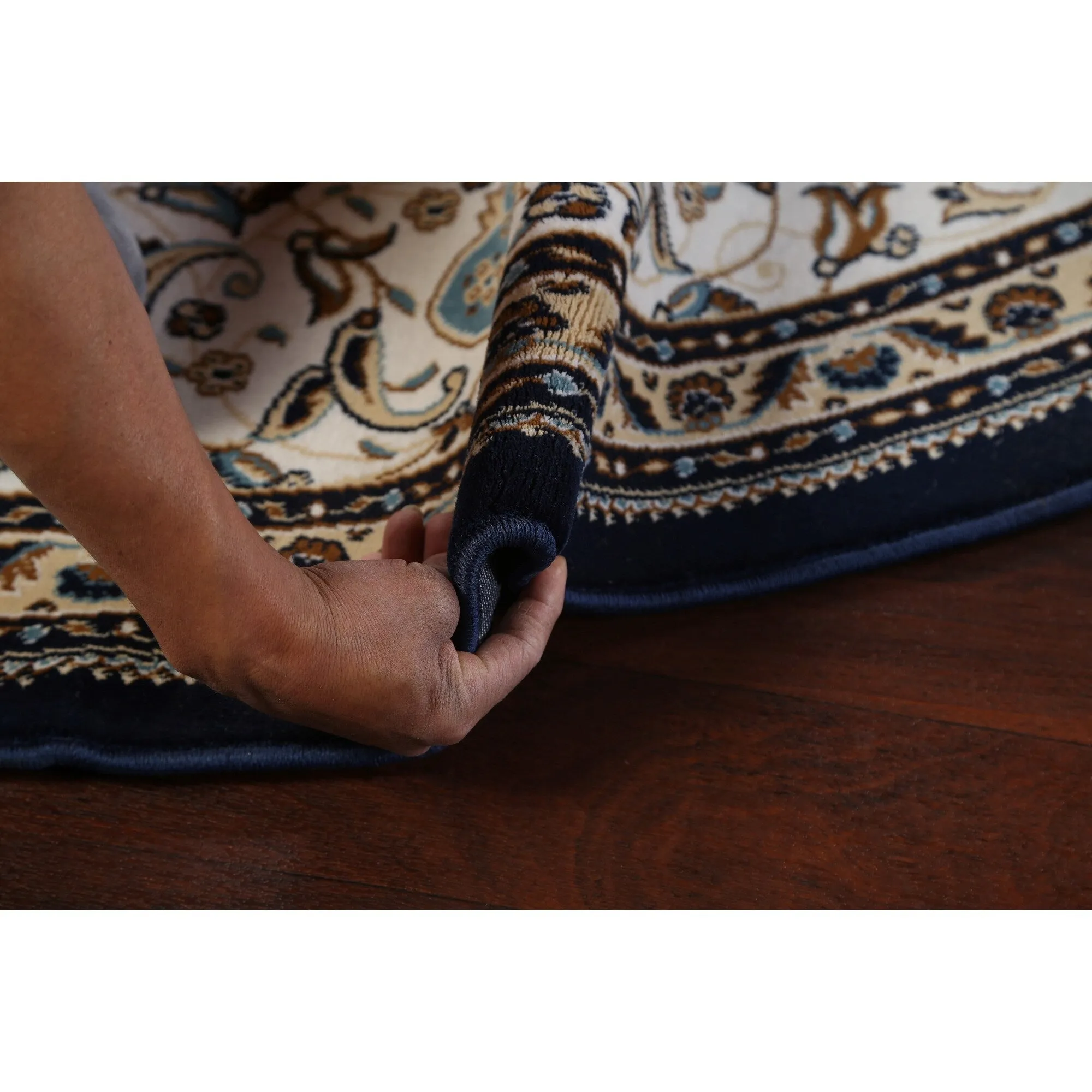 Navy Blue Floral Oriental Traditional Tabriz Area Rug Turkish Carpet