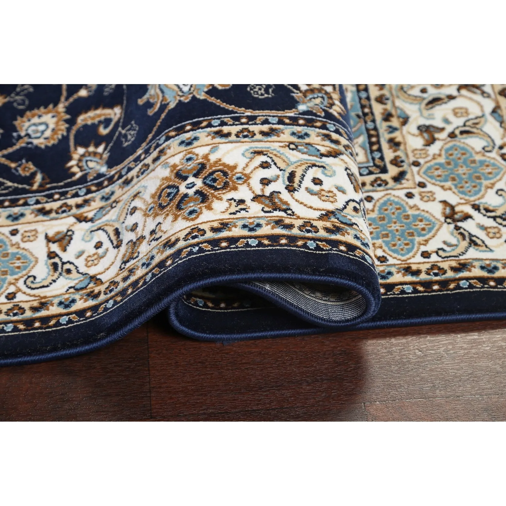 Navy Blue Floral Oriental Traditional Tabriz Area Rug Turkish Carpet