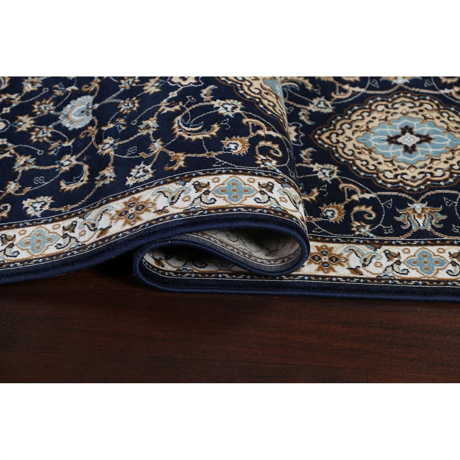Navy Blue Floral Oriental Traditional Tabriz Area Rug Turkish Carpet