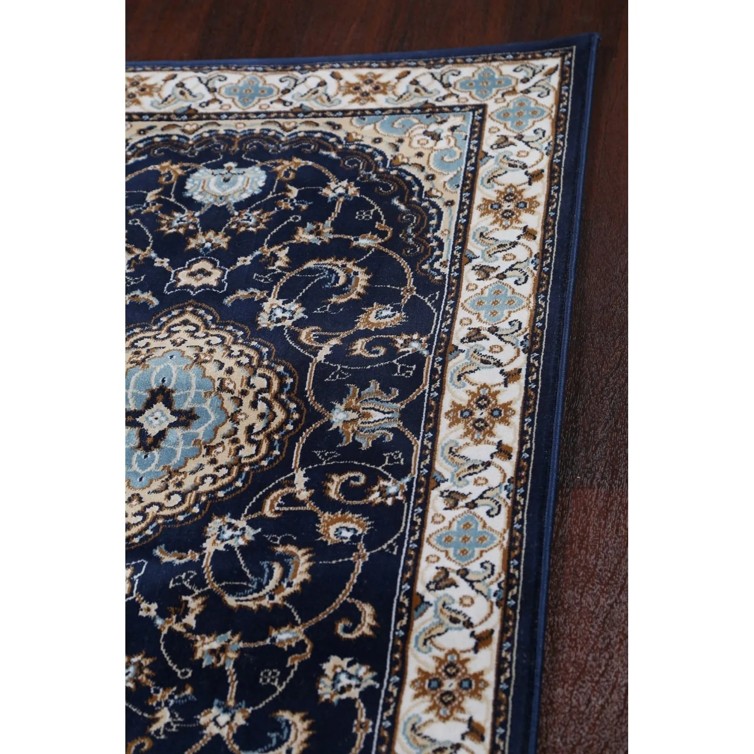Navy Blue Floral Oriental Traditional Tabriz Area Rug Turkish Carpet