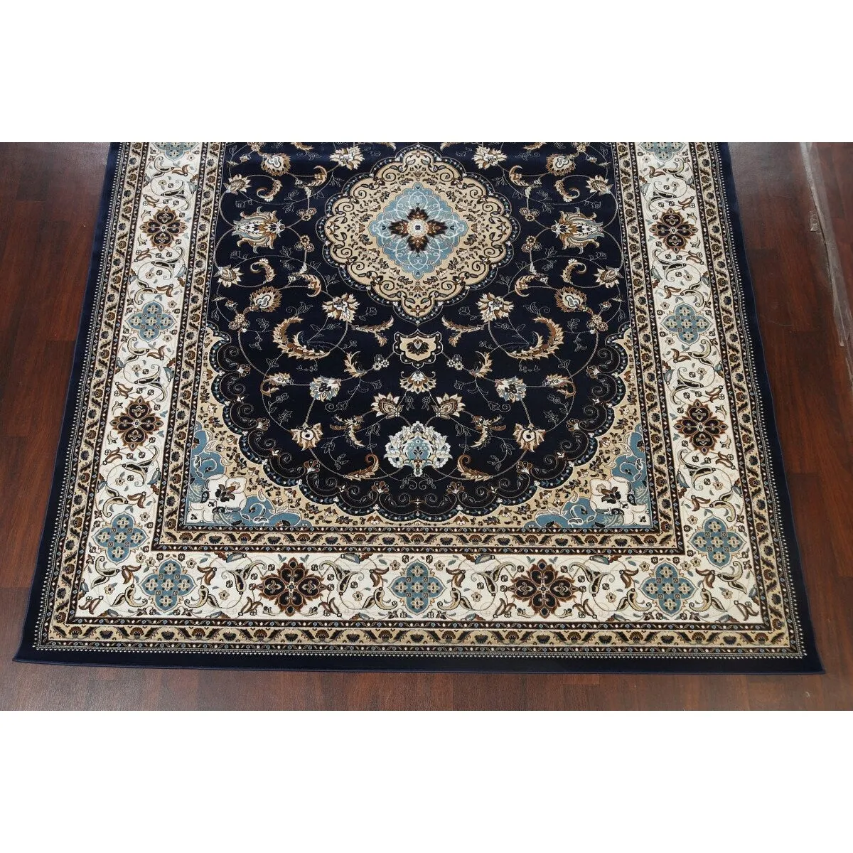 Navy Blue Floral Oriental Traditional Tabriz Area Rug Turkish Carpet