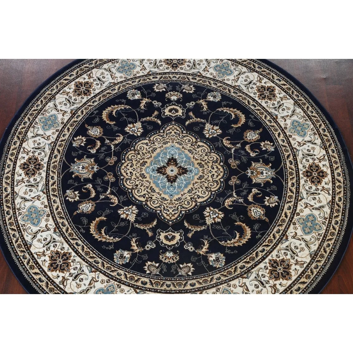 Navy Blue Floral Oriental Traditional Tabriz Area Rug Turkish Carpet