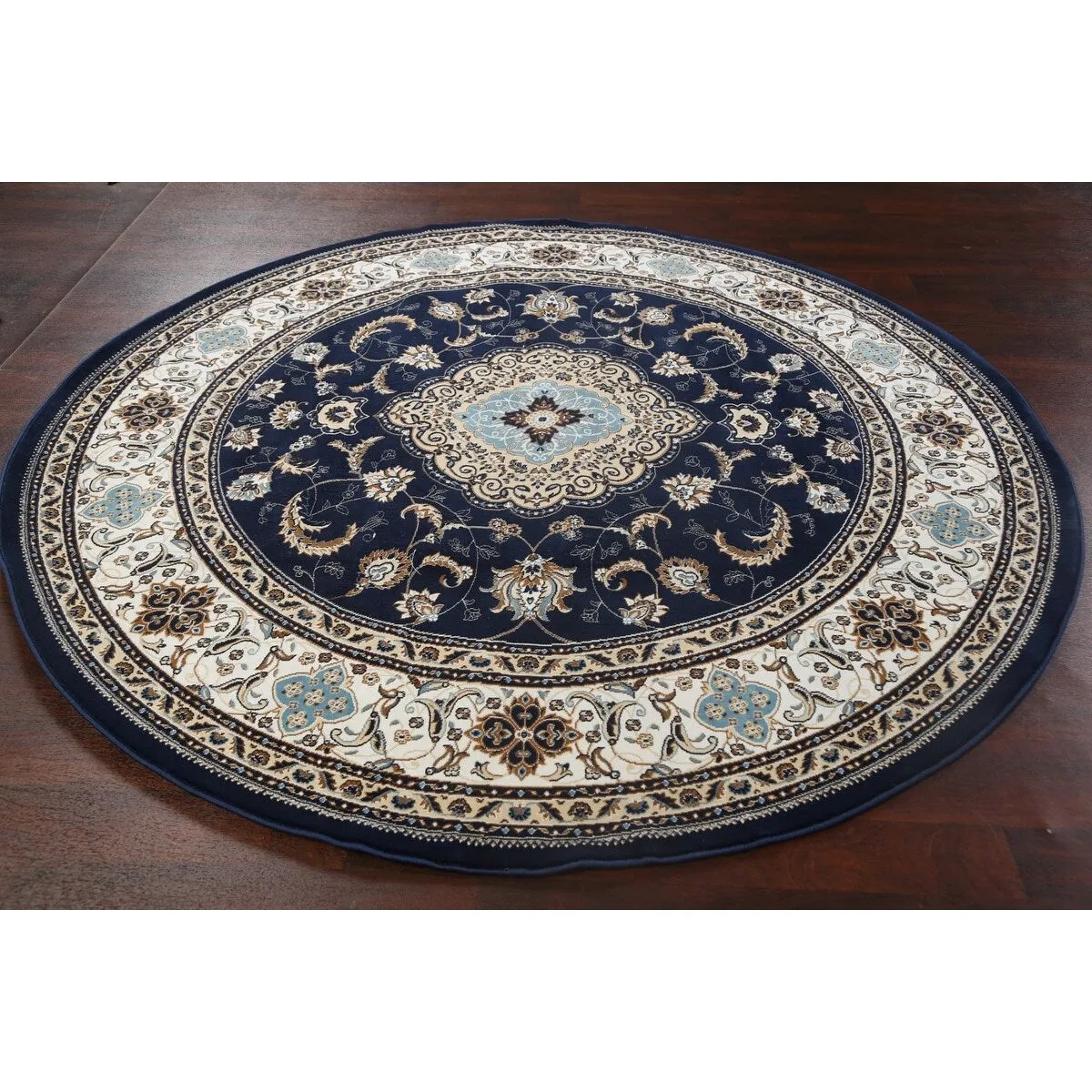 Navy Blue Floral Oriental Traditional Tabriz Area Rug Turkish Carpet