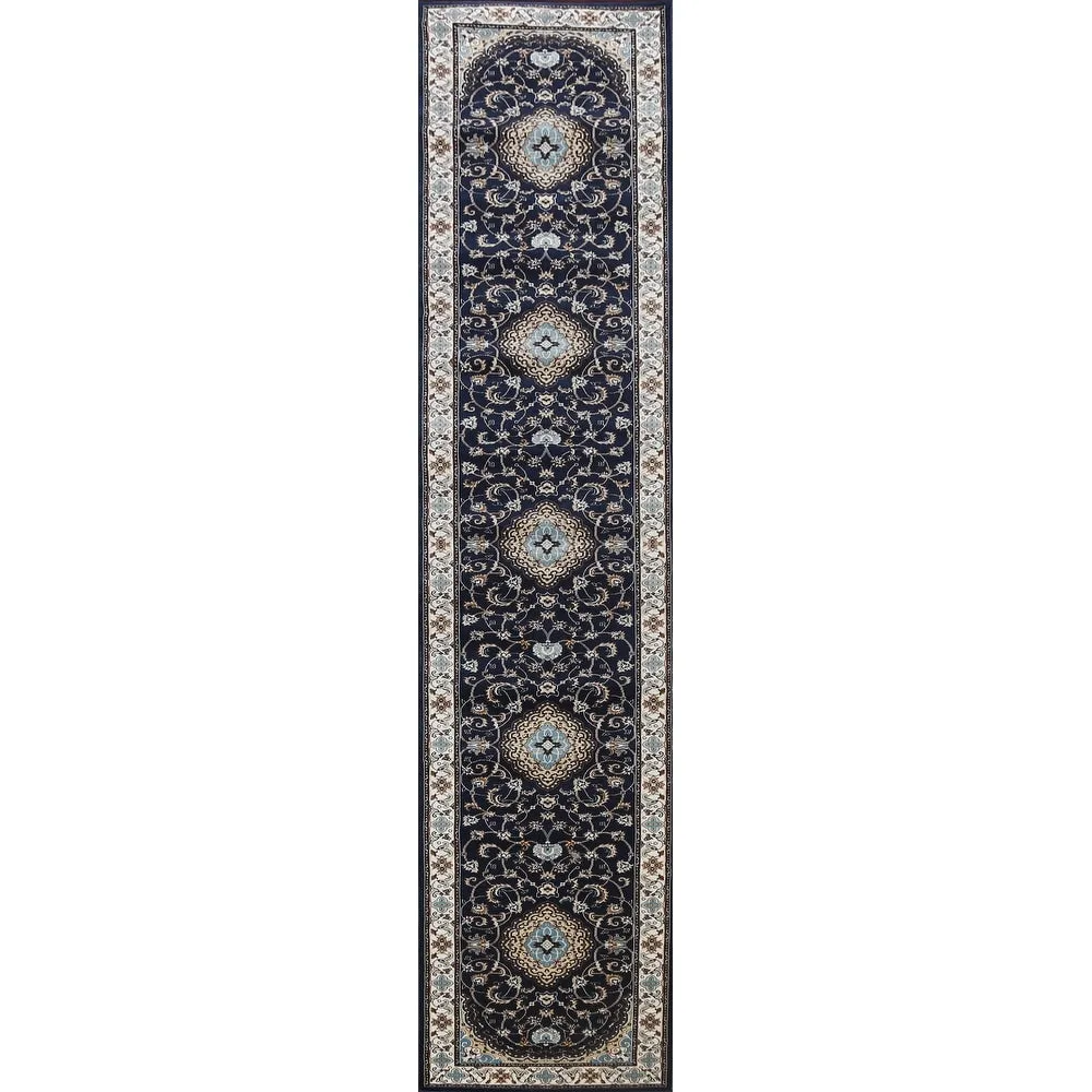 Navy Blue Floral Oriental Traditional Tabriz Area Rug Turkish Carpet