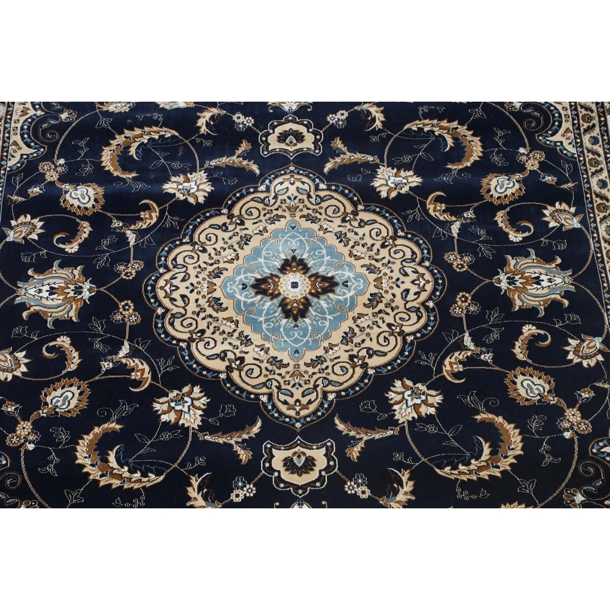Navy Blue Floral Oriental Traditional Tabriz Area Rug Turkish Carpet