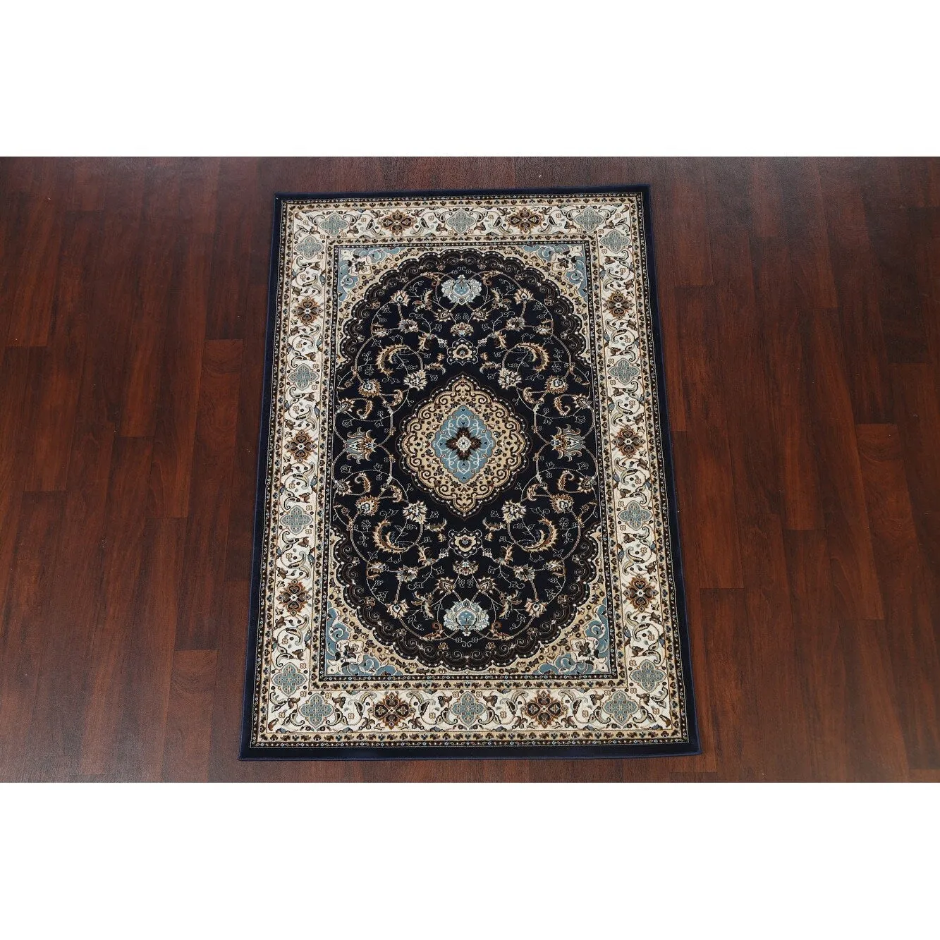 Navy Blue Floral Oriental Traditional Tabriz Area Rug Turkish Carpet