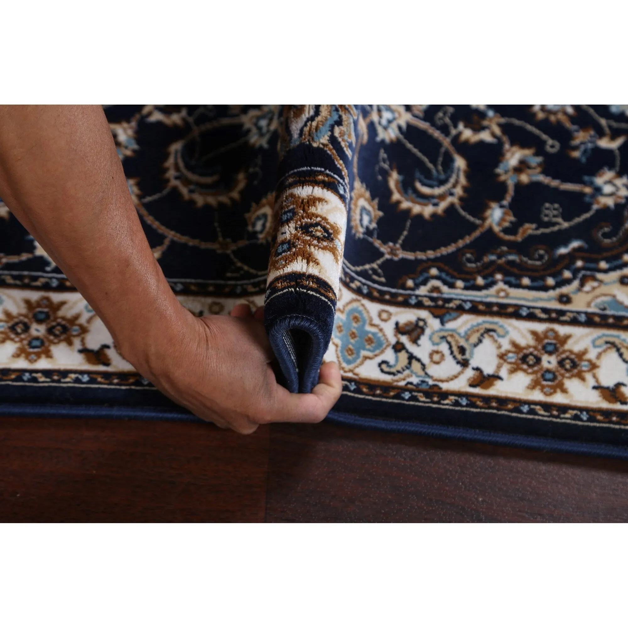 Navy Blue Floral Oriental Traditional Tabriz Area Rug Turkish Carpet