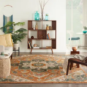 Nourison Bahari Hand-tufted Orange Persian Medallion Wool Area Rug