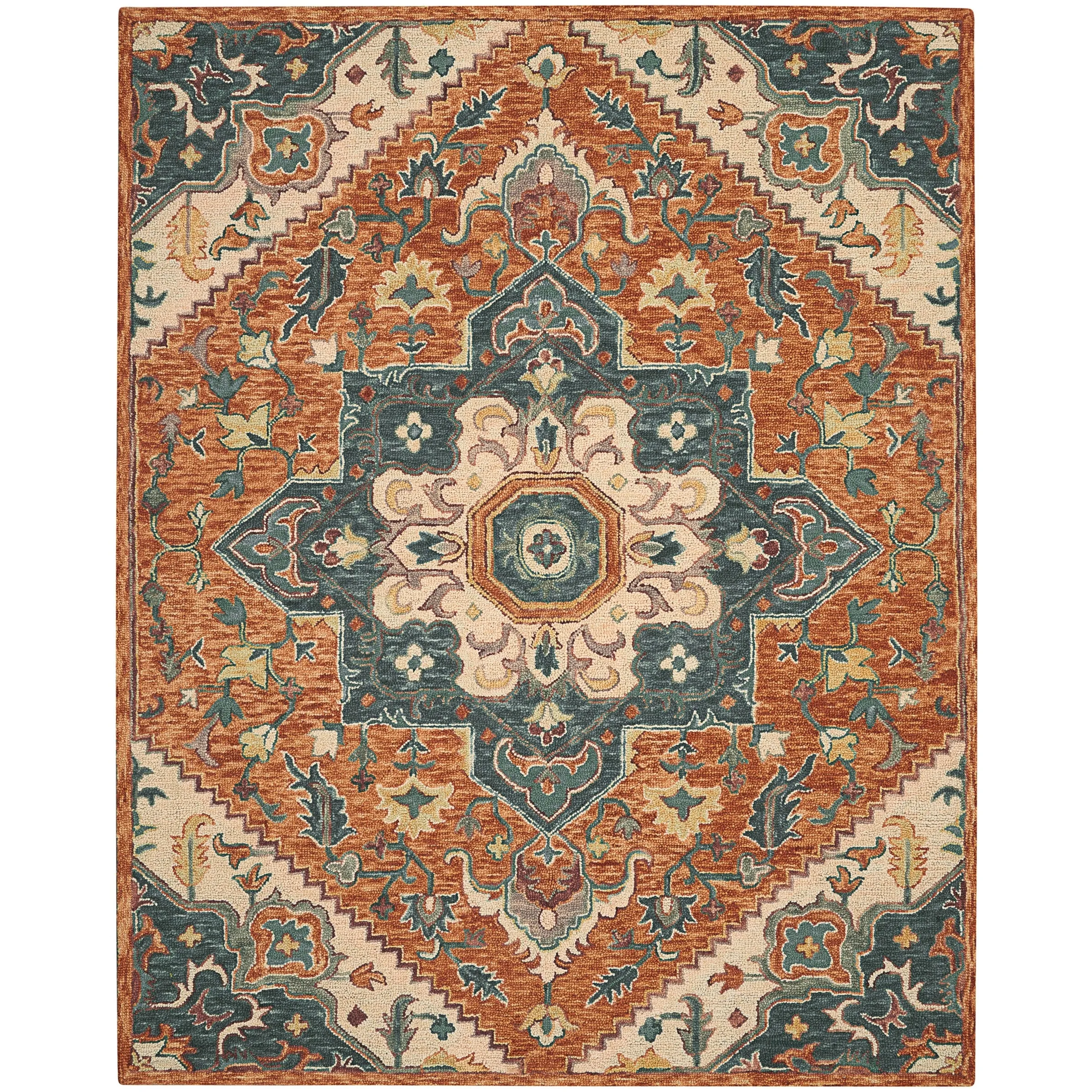 Nourison Bahari Hand-tufted Orange Persian Medallion Wool Area Rug