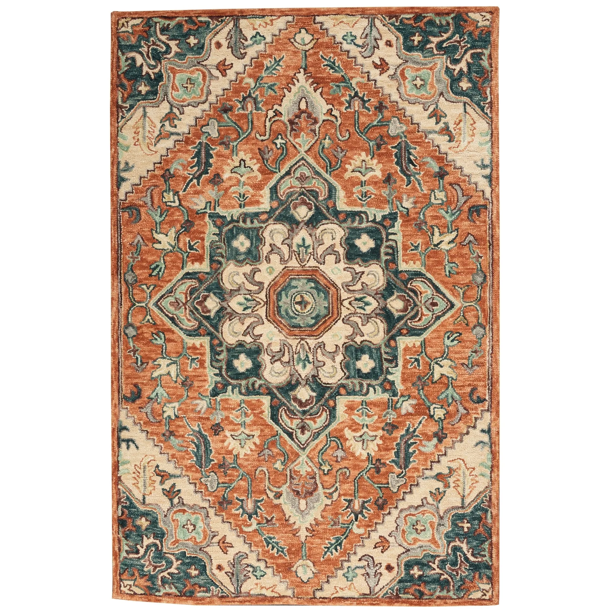 Nourison Bahari Hand-tufted Orange Persian Medallion Wool Area Rug