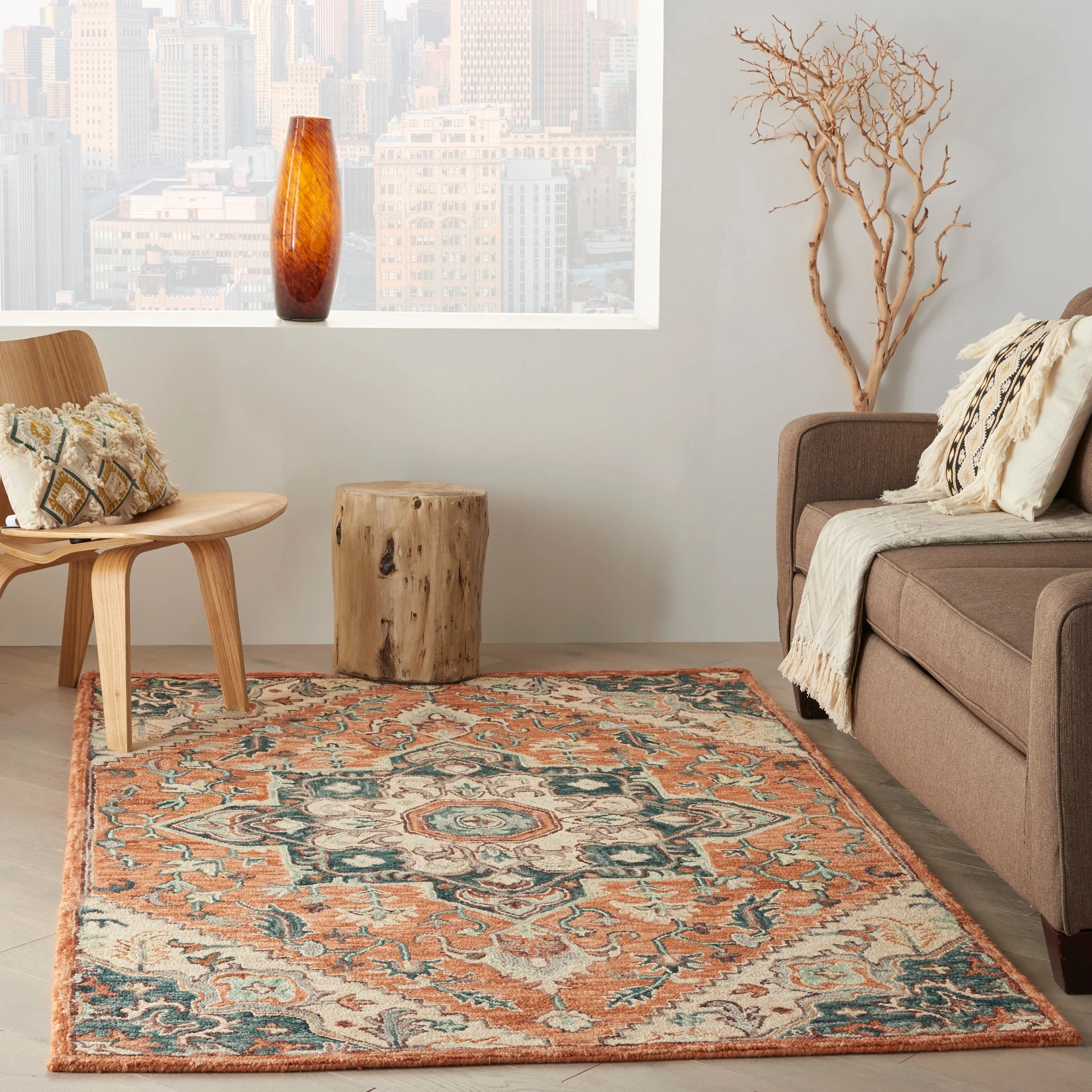 Nourison Bahari Hand-tufted Orange Persian Medallion Wool Area Rug