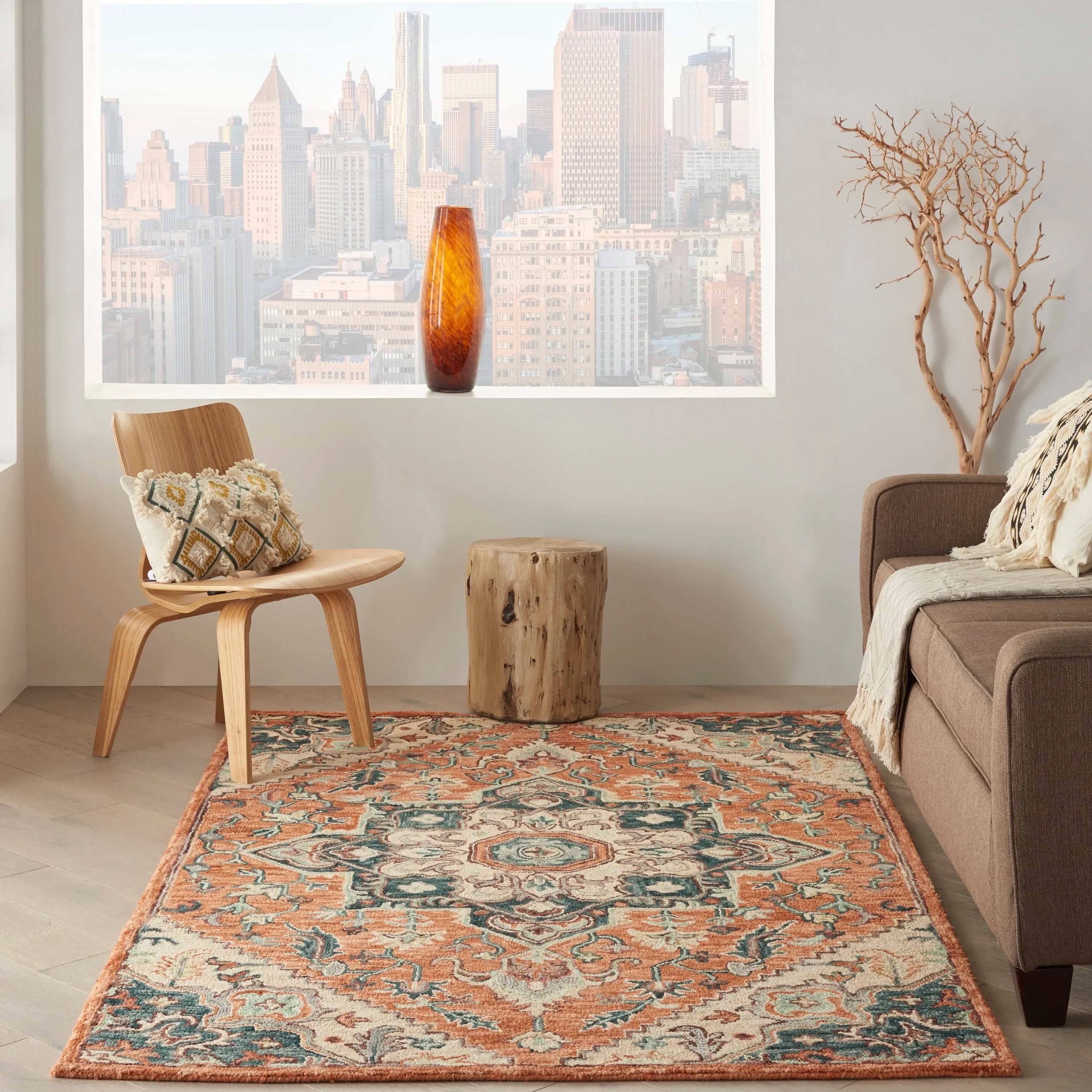 Nourison Bahari Hand-tufted Orange Persian Medallion Wool Area Rug