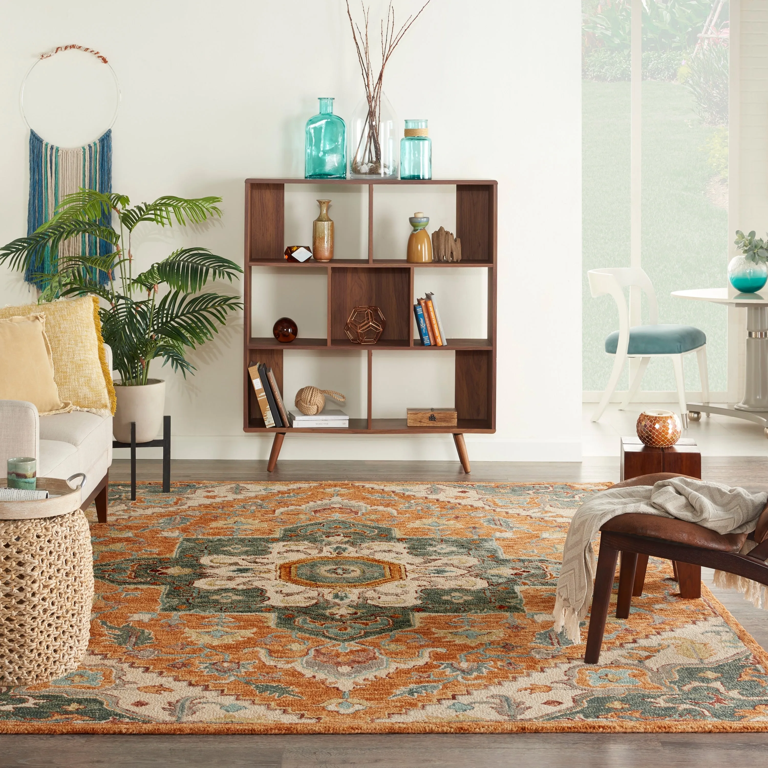 Nourison Bahari Hand-tufted Orange Persian Medallion Wool Area Rug
